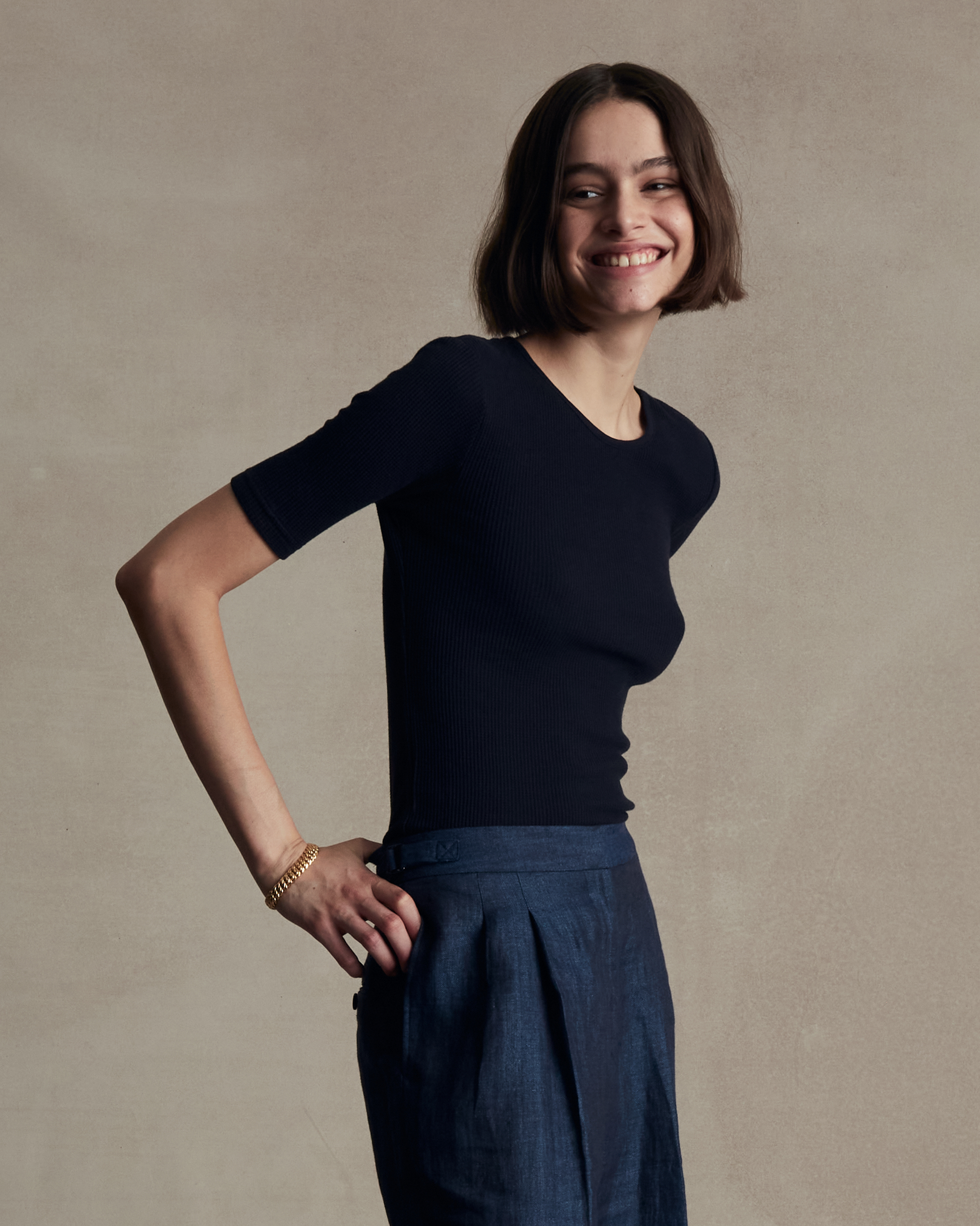 Navy Waffle Top
