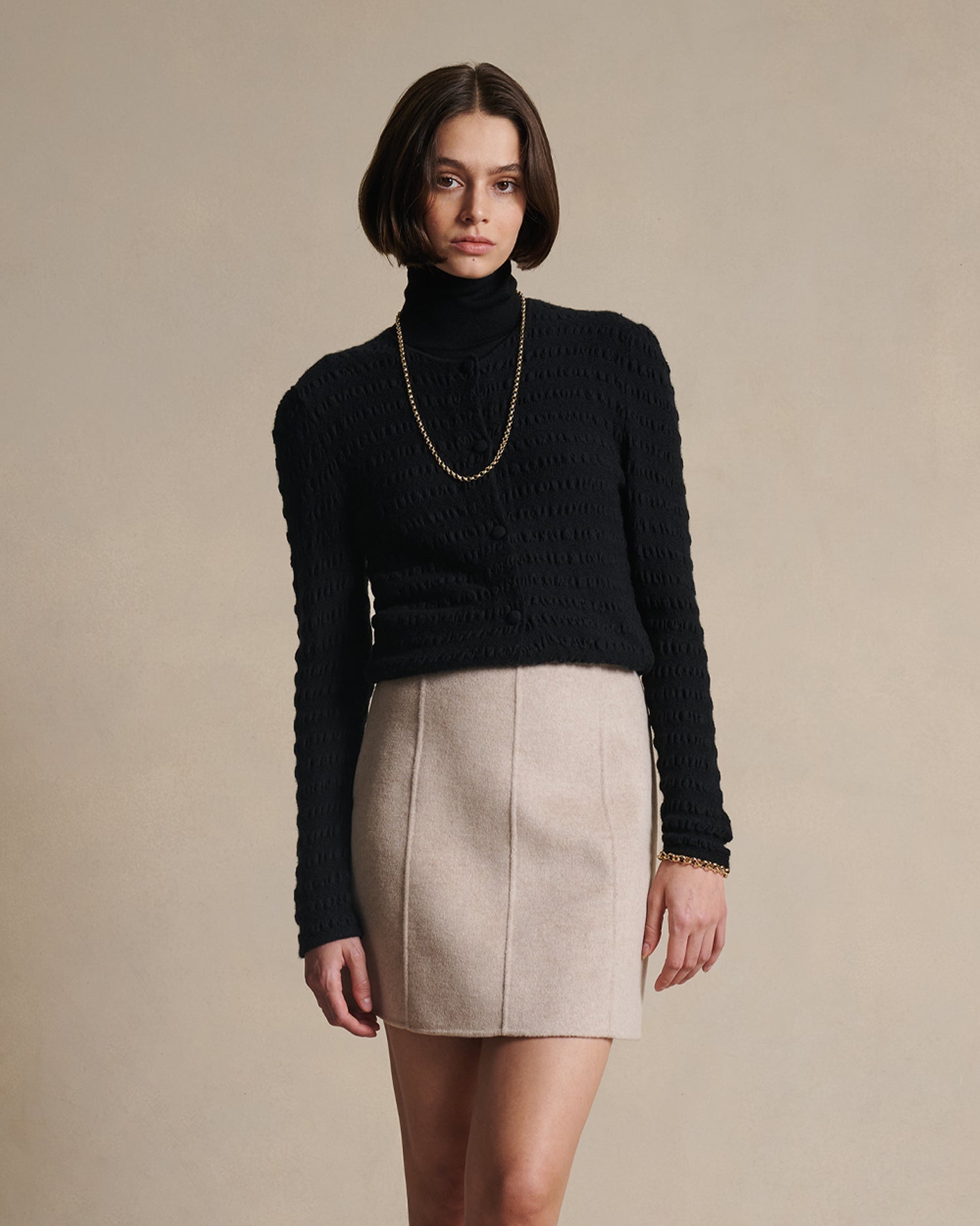 Annie Seersucker Cardigan - Black
