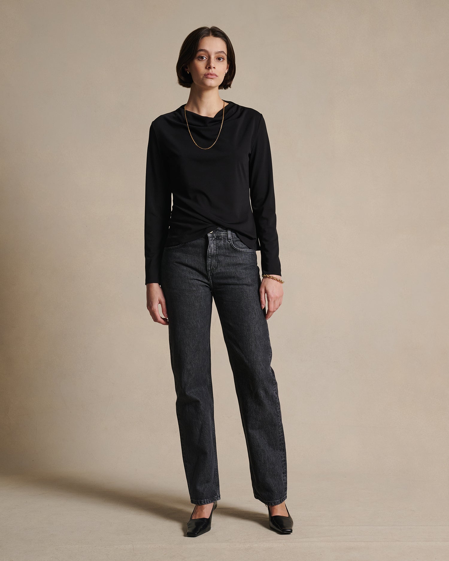 Peta Cowl Neck Top - Black