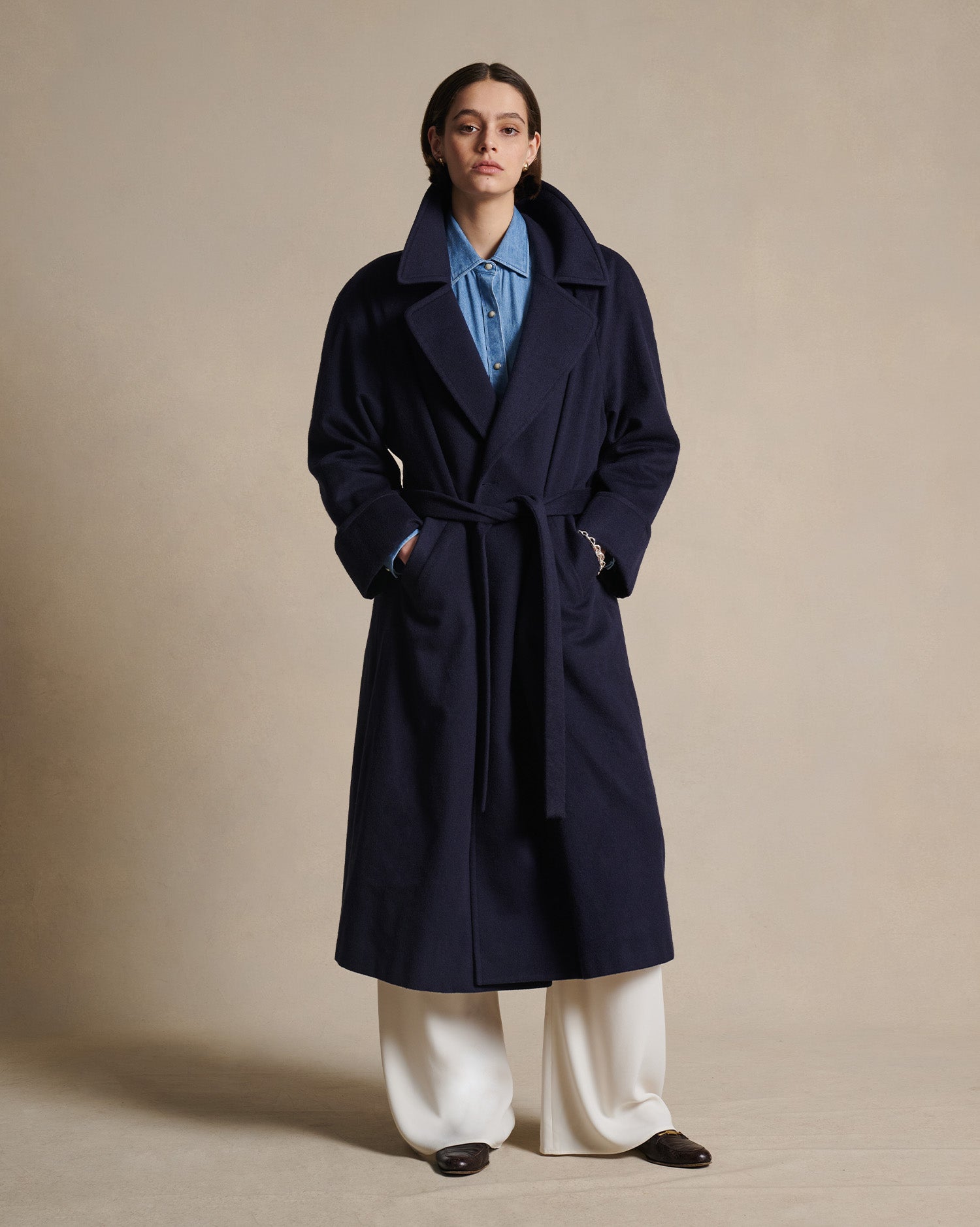 Double Breasted Raglan Overcoat - Navy | P Johnson