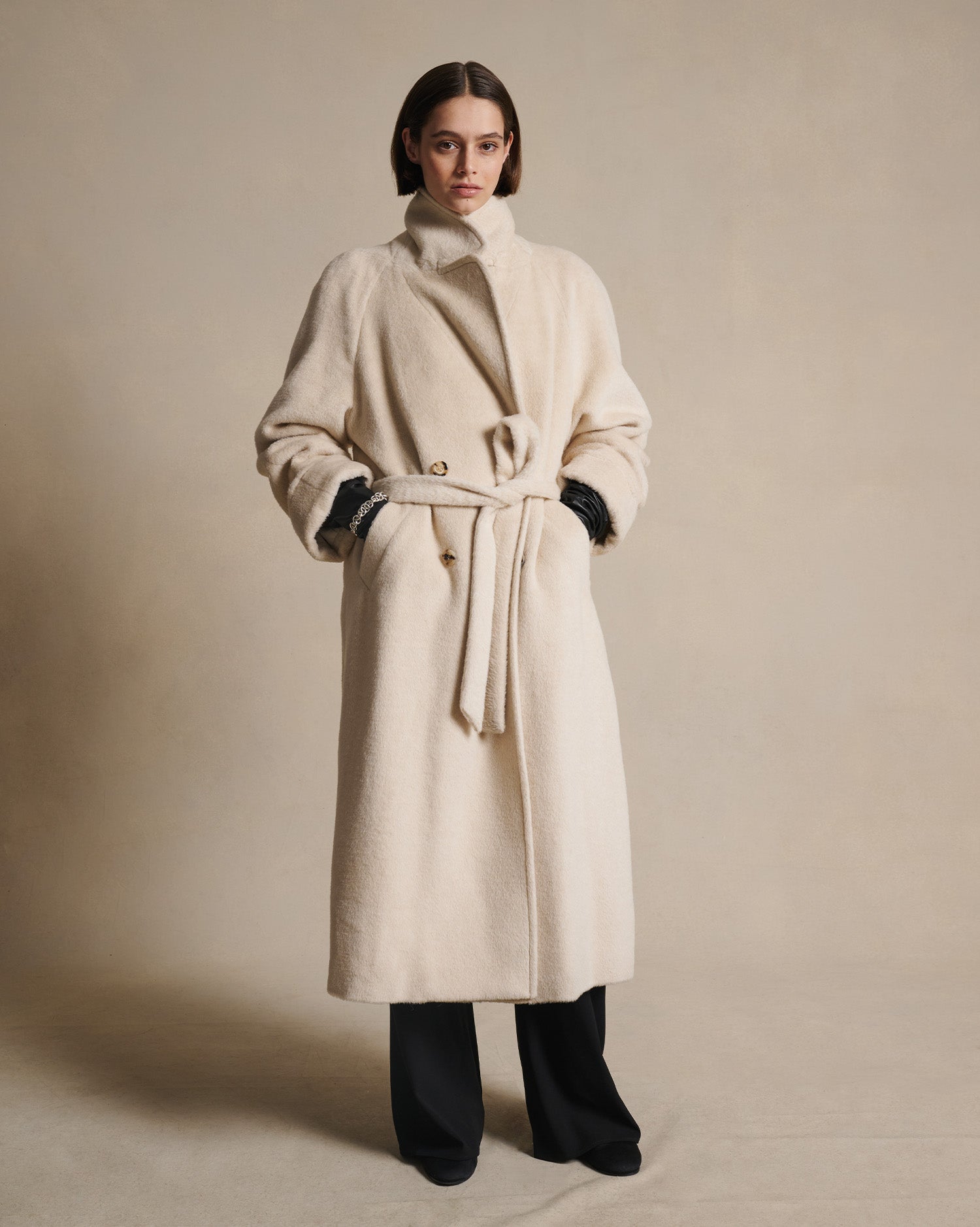 Double Breasted Raglan Overcoat - Gesso Cream | P Johnson