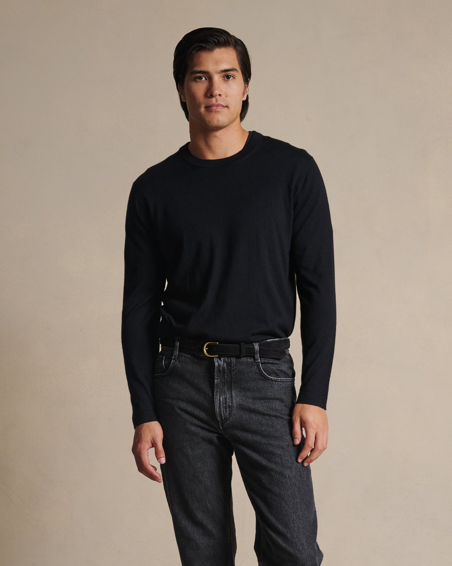 Cashmere Silk Superfine Crew Neck - Black | P Johnson