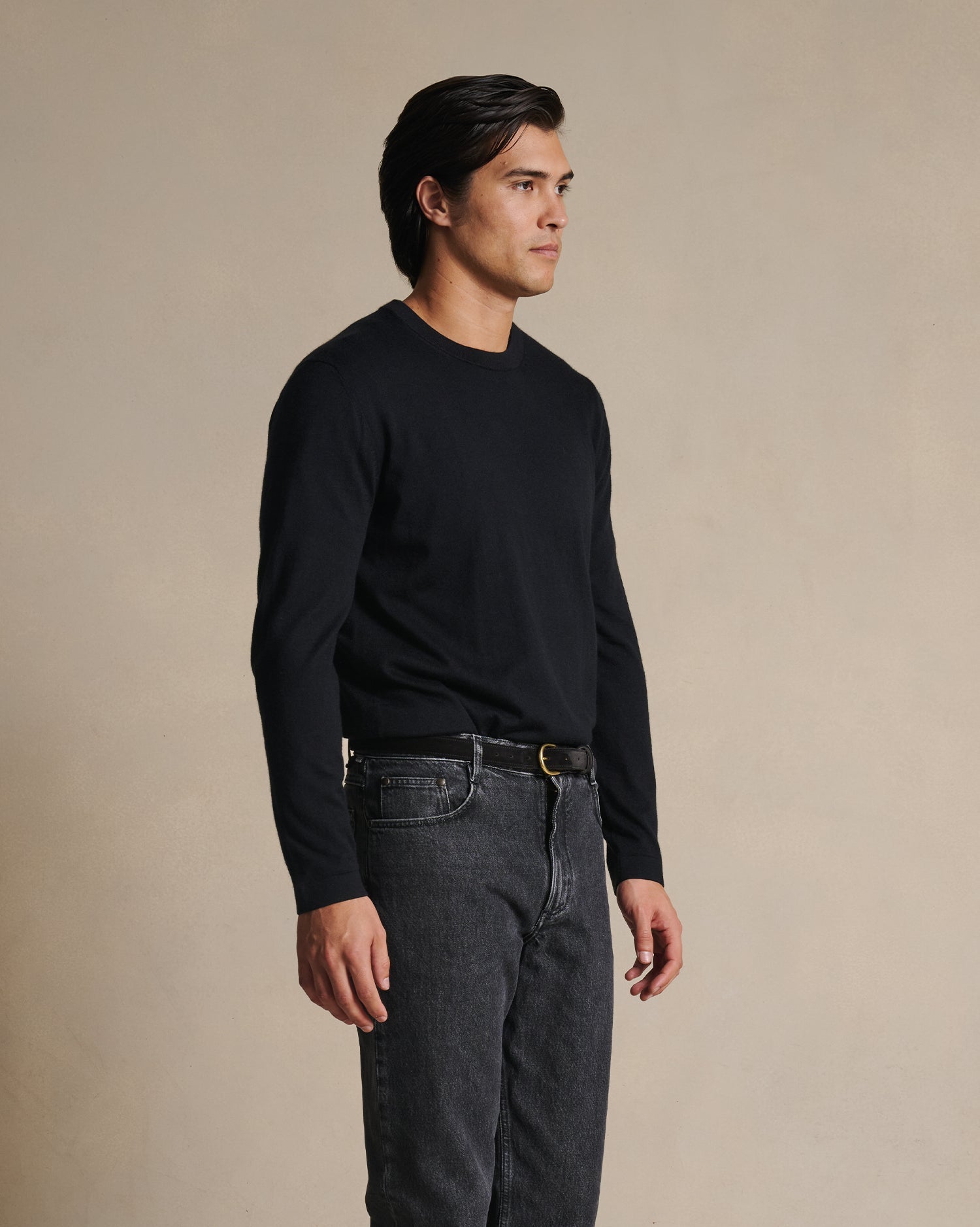 Cashmere Silk Superfine Crew Neck - Black | P Johnson
