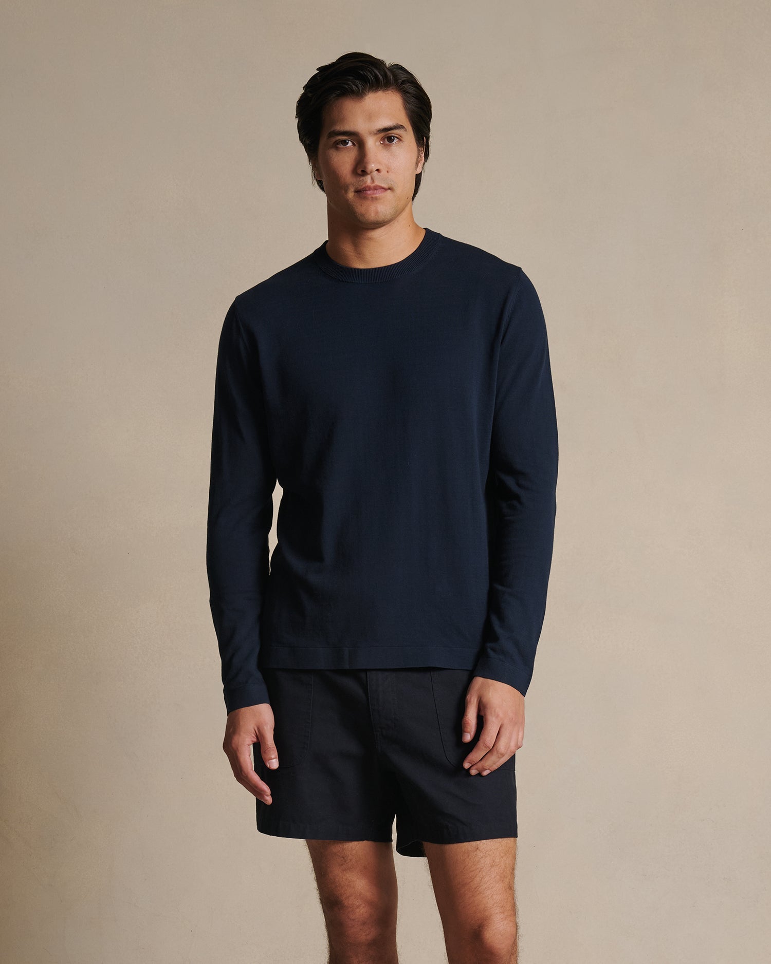 Ice Cotton Long Sleeve Top - Navy