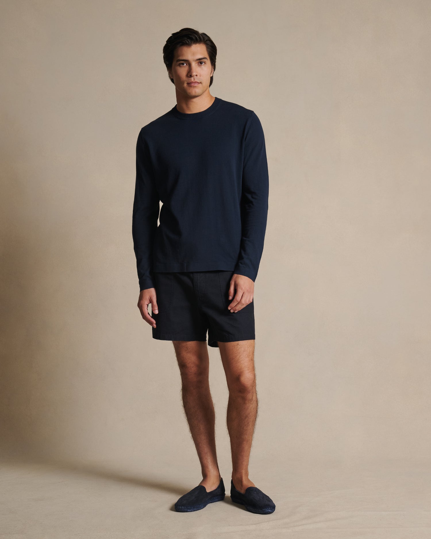 Ice Cotton Long Sleeve Top - Navy