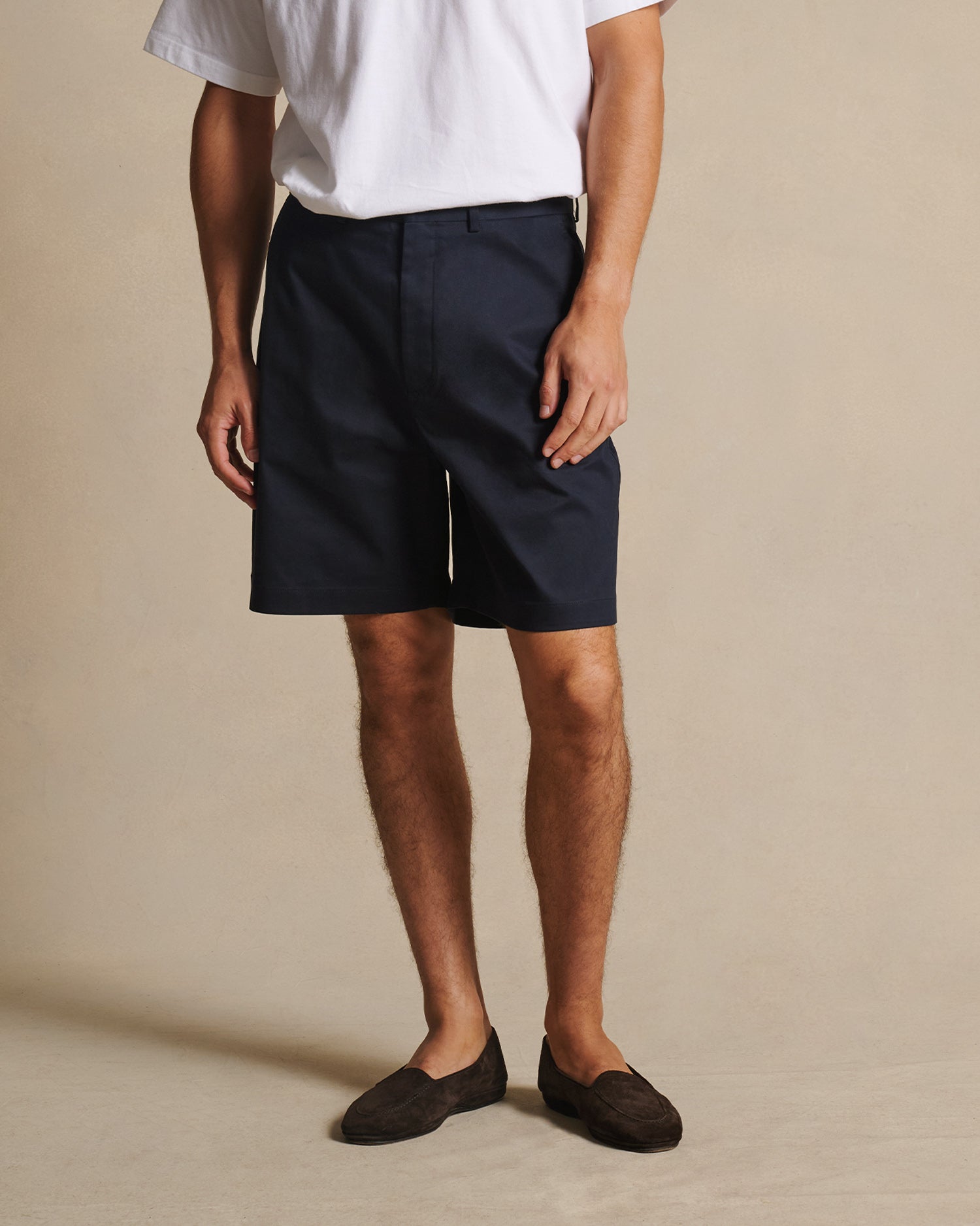 Flat Front Chino Shorts - Navy