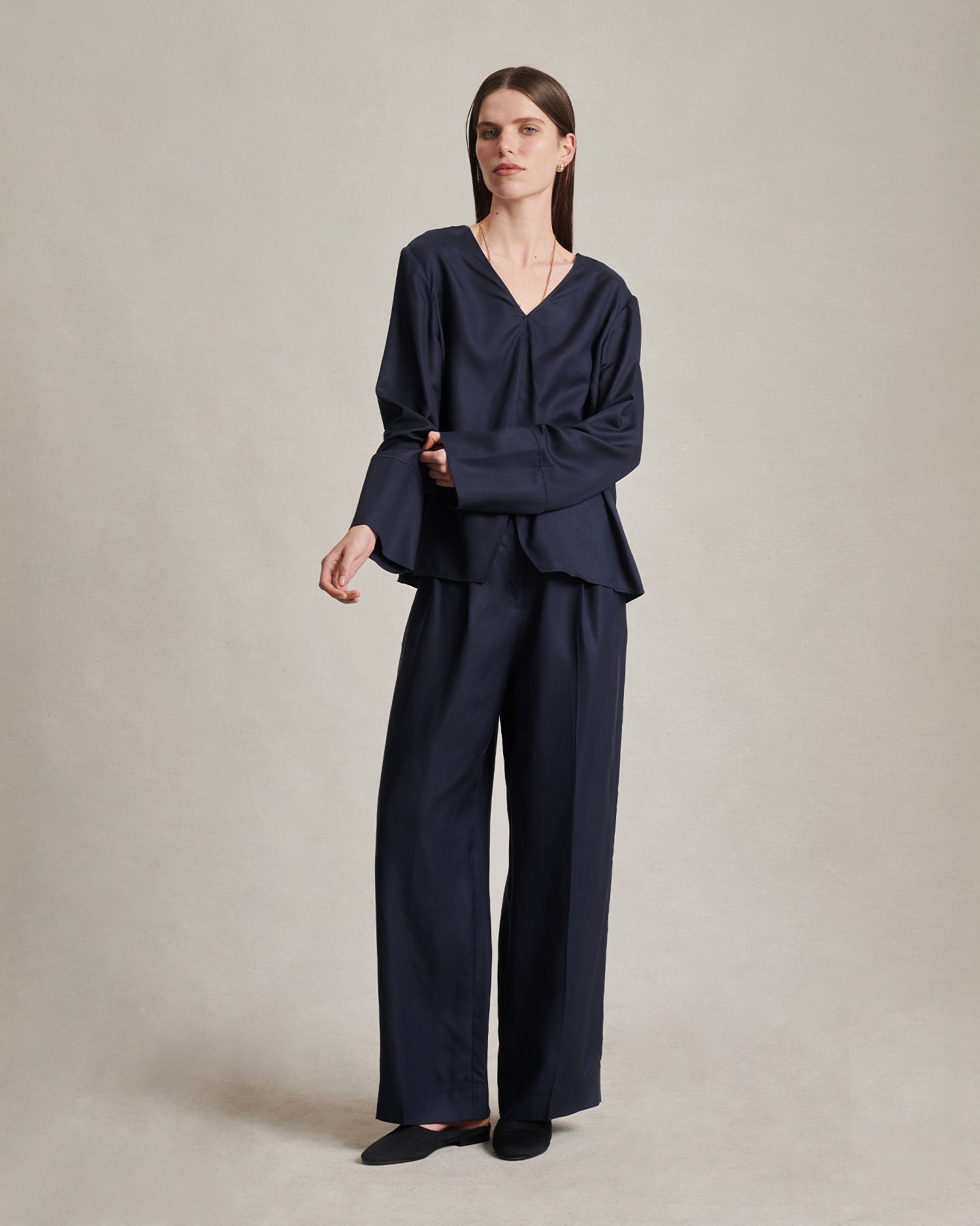 Perriand Trouser - Navy Dupioni