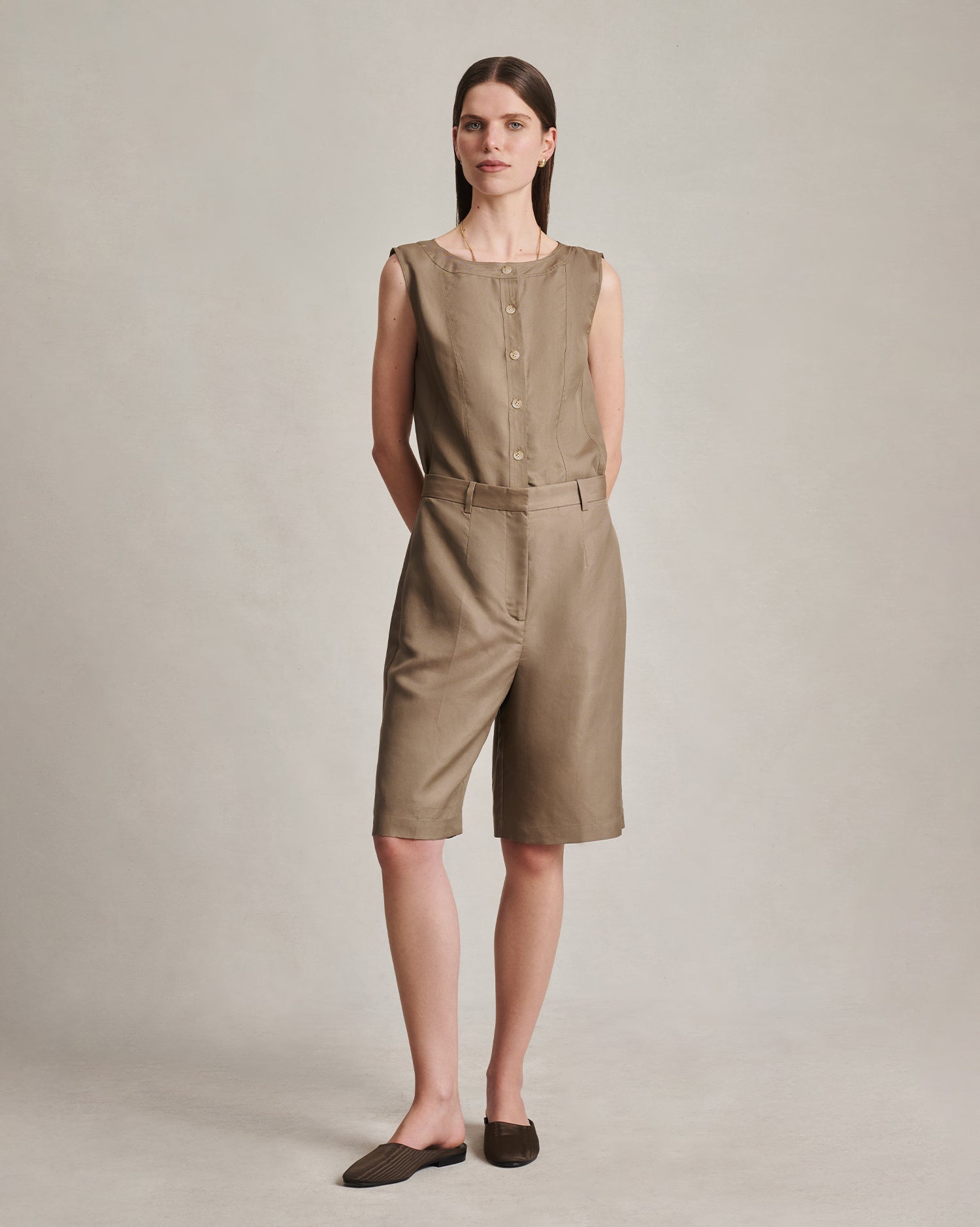 Maria Shorts - Taupe Dupioni