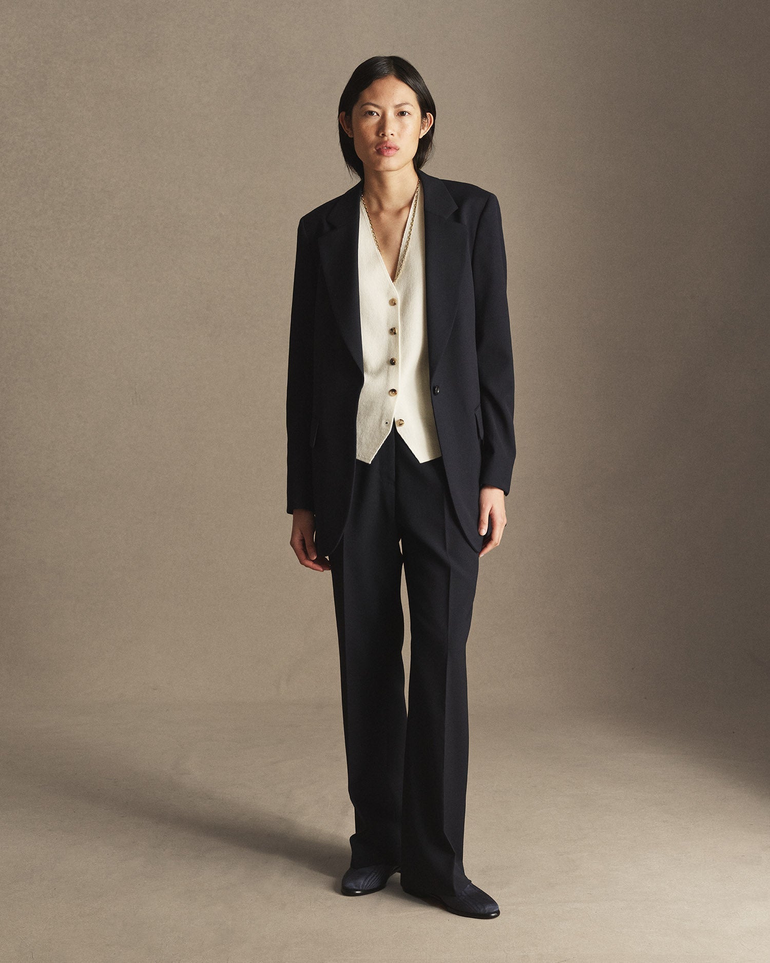 Georgia Straight Trouser - Navy Wool Twill