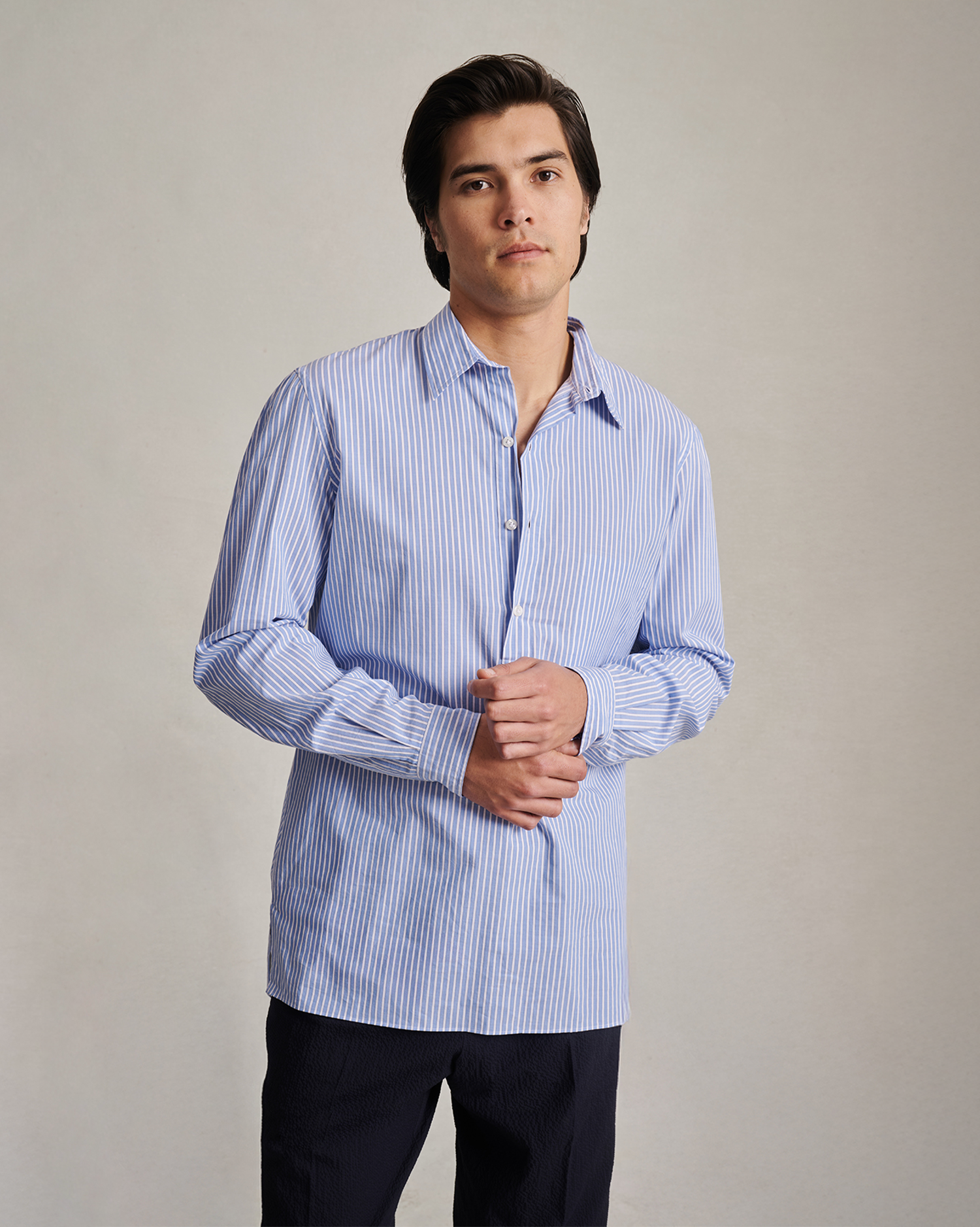 Fine Twill Popover - Blue & White Stripe