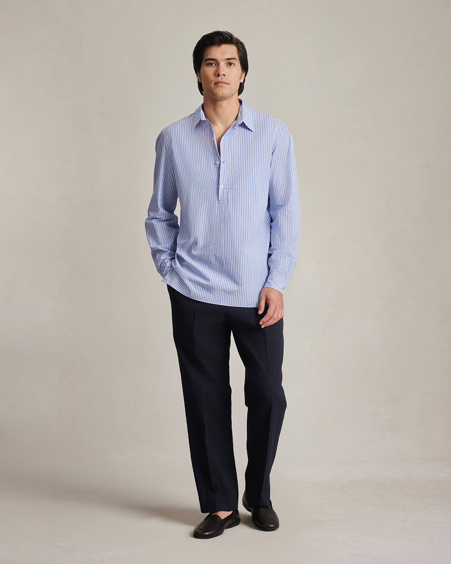 Fine Twill Popover - Blue & White Stripe