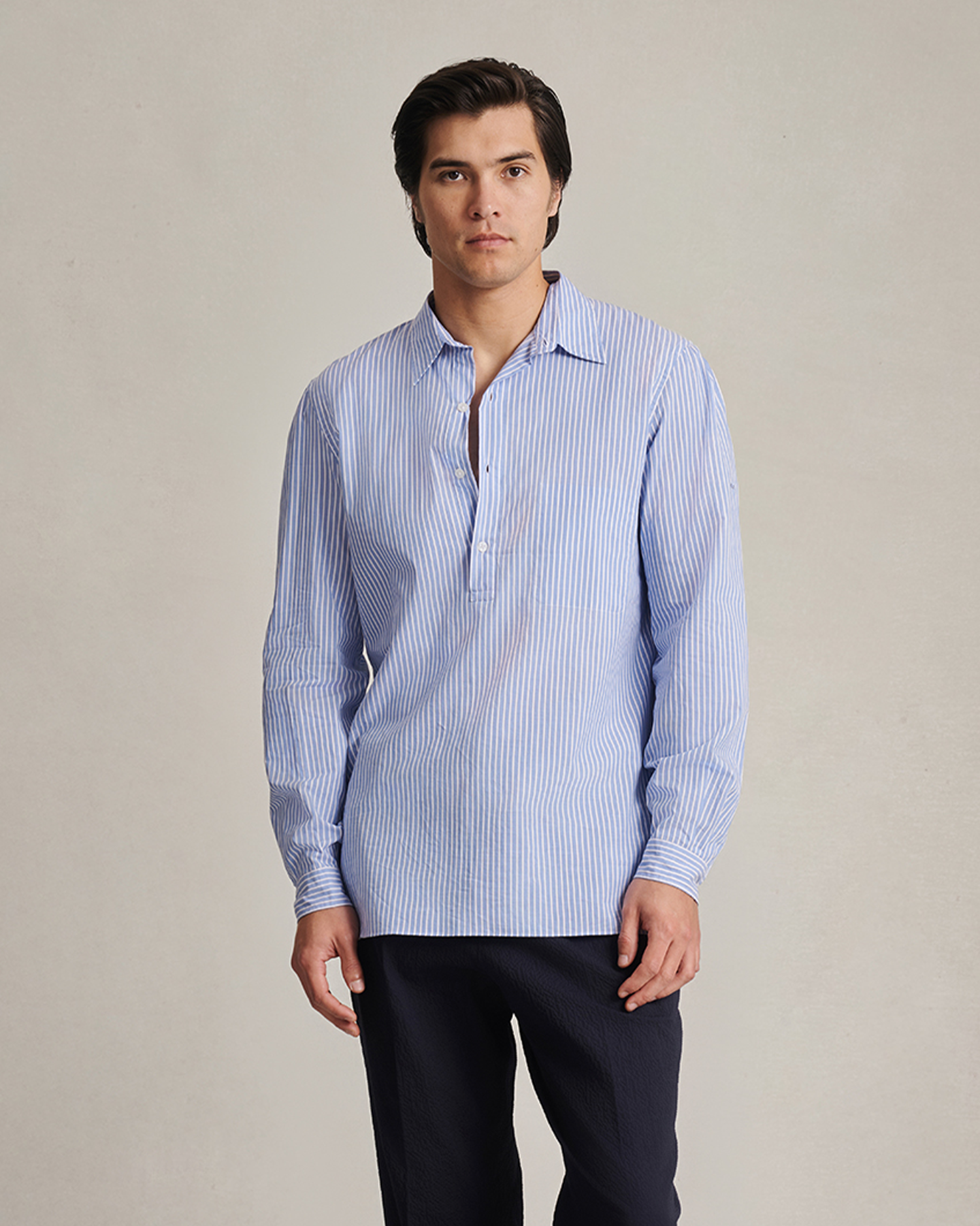 Fine Twill Popover - Blue & White Stripe
