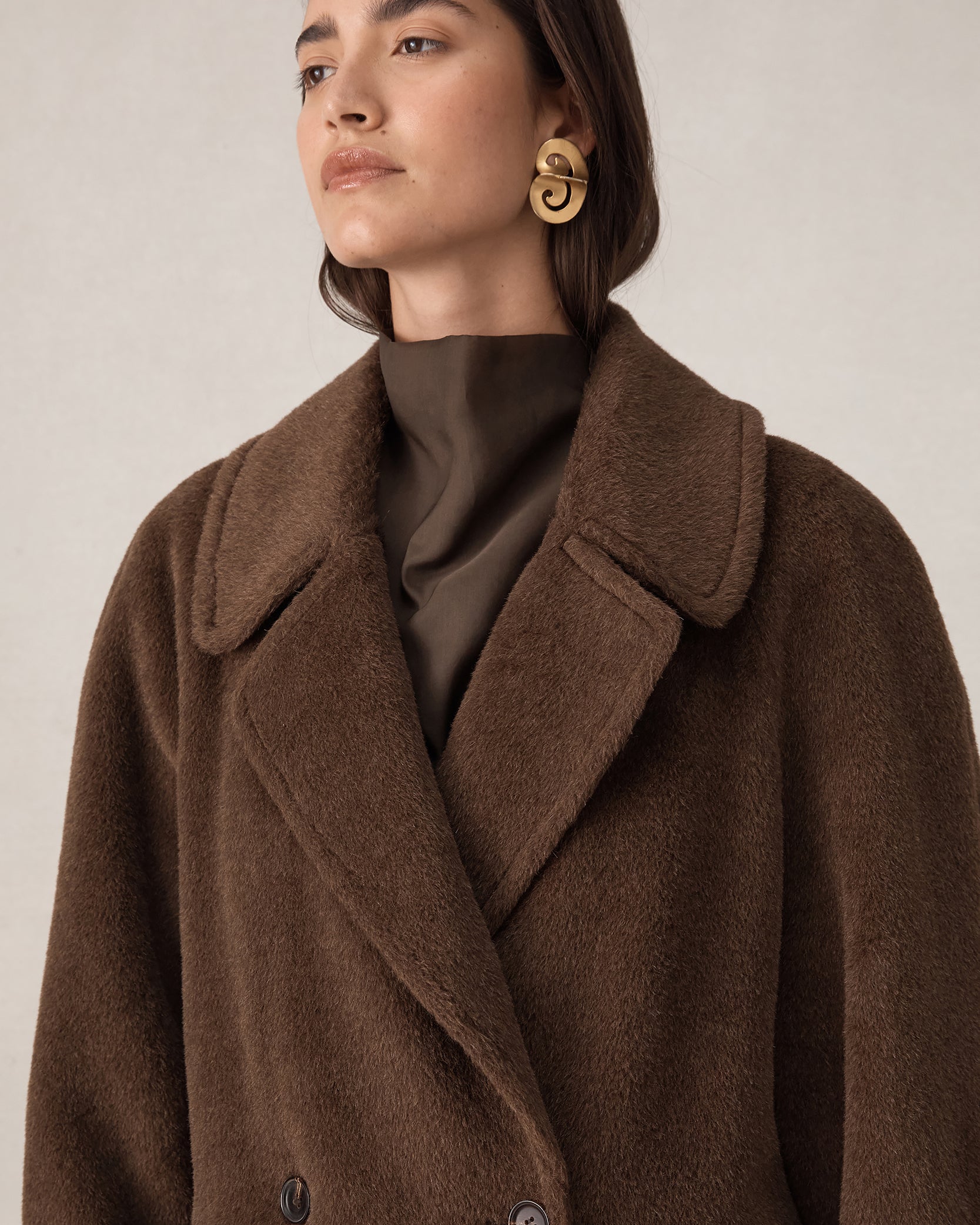 Double Breasted Raglan Overcoat - Brown
