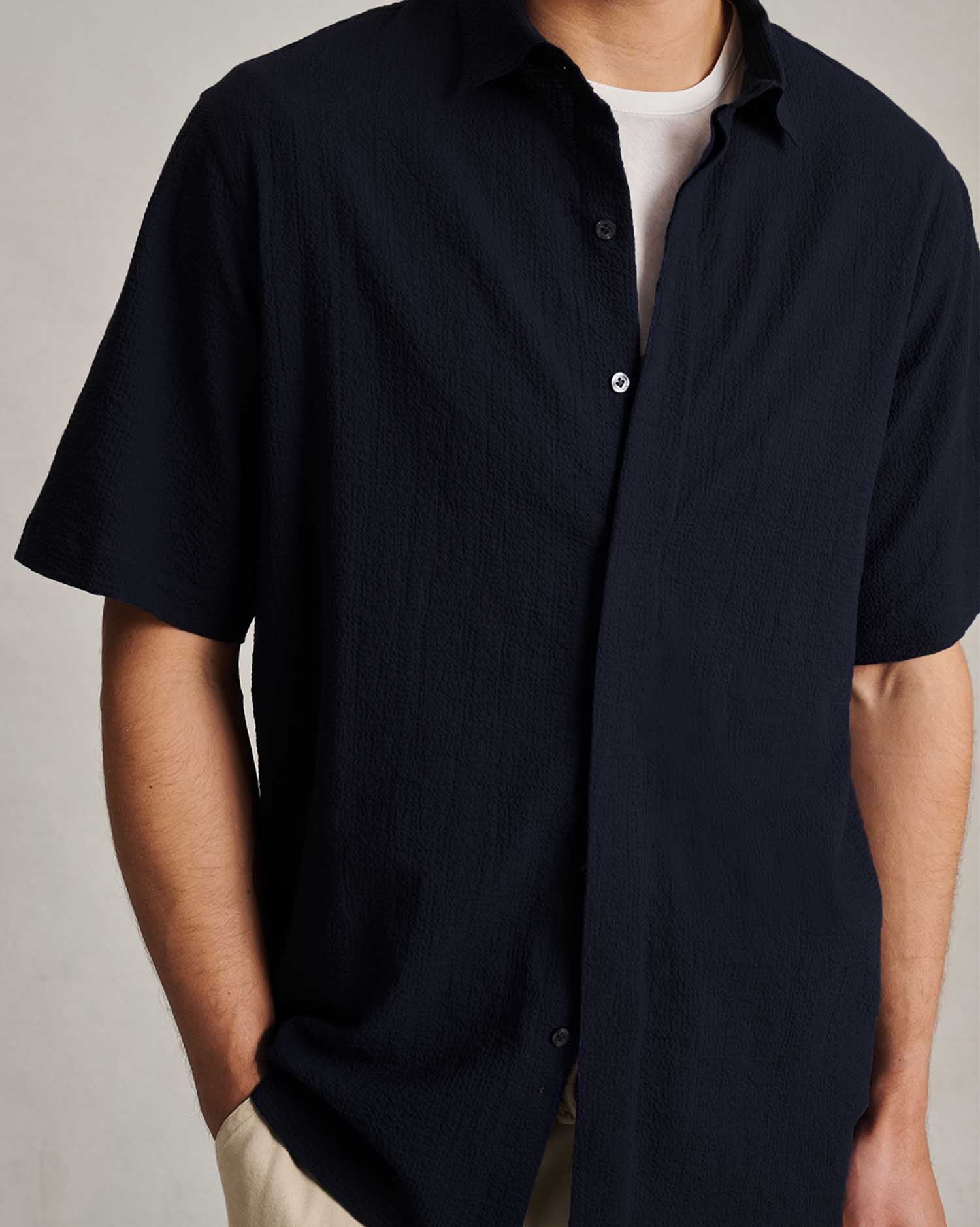 Resort Shirt I - Navy Fine Seersucker