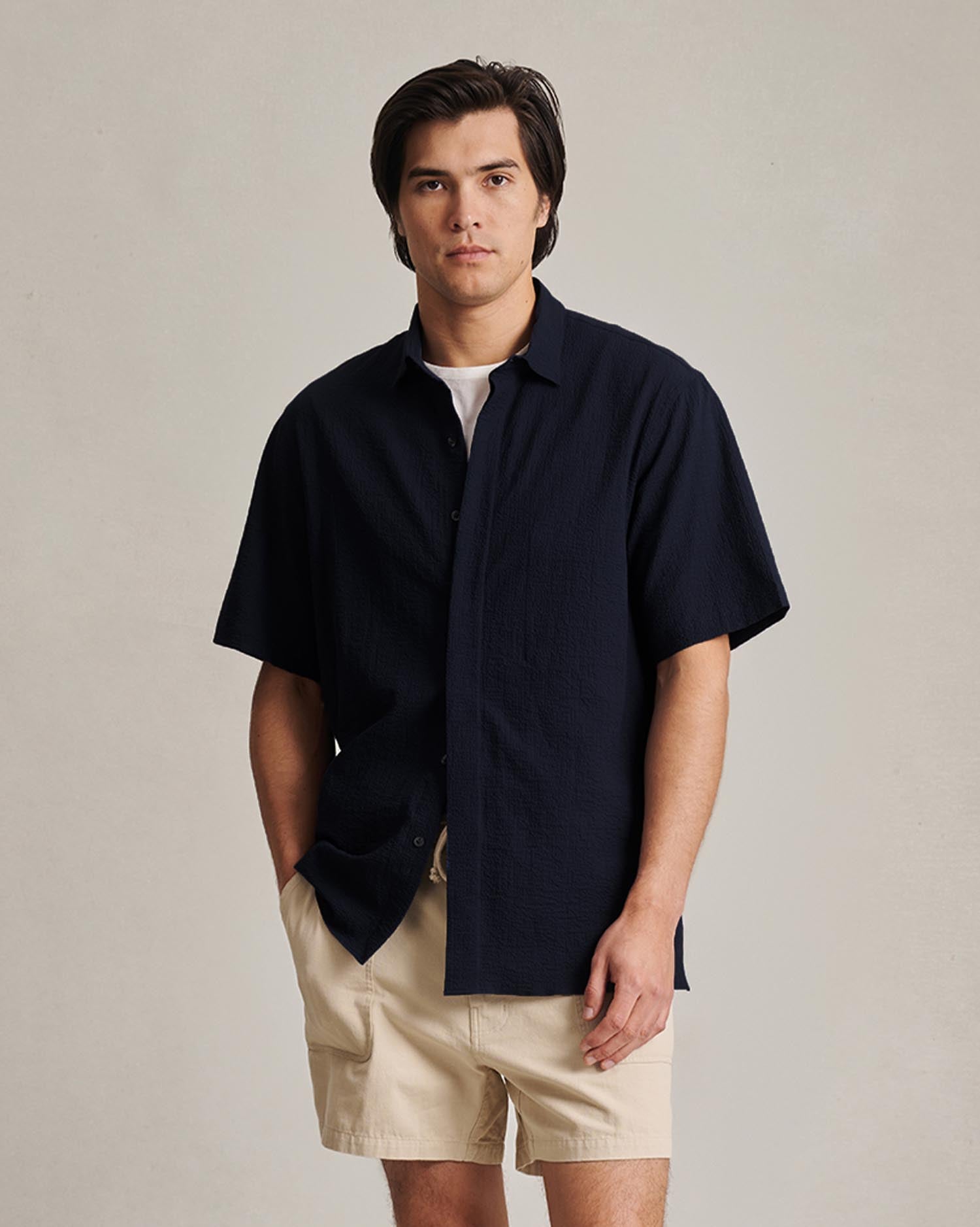 Resort Shirt I - Navy Fine Seersucker