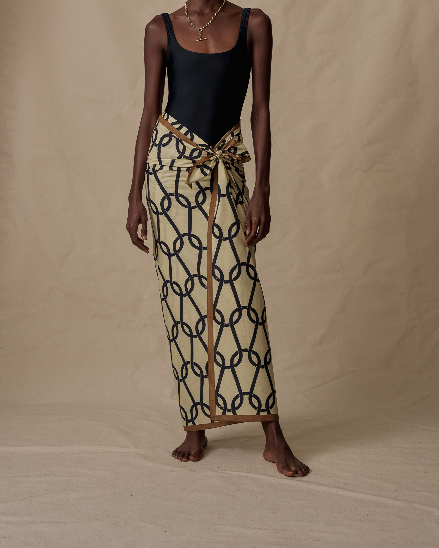 Taupe Chainmail Cotton Sarong | P Johnson