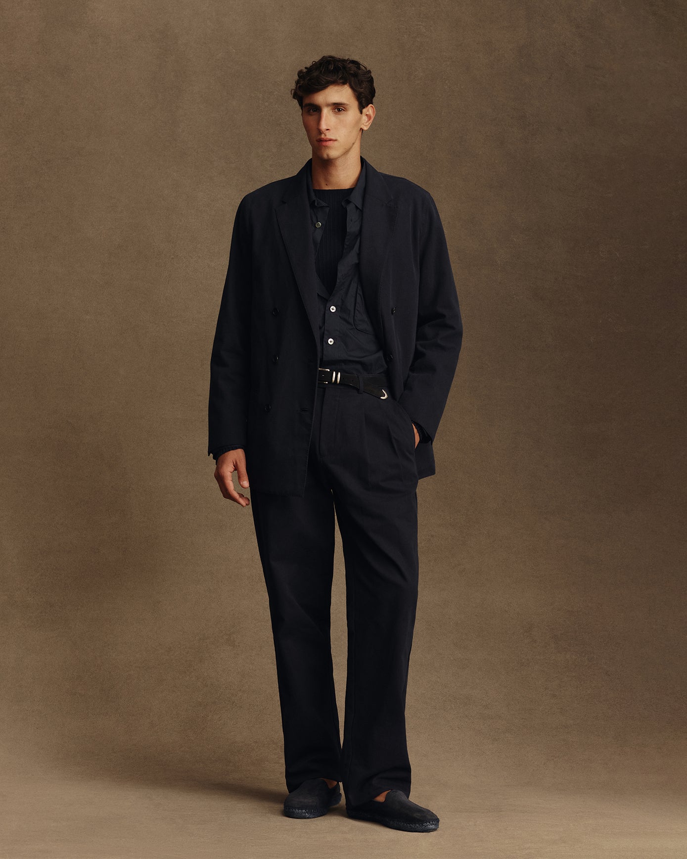 Double Pleated Trouser - Navy Canvas