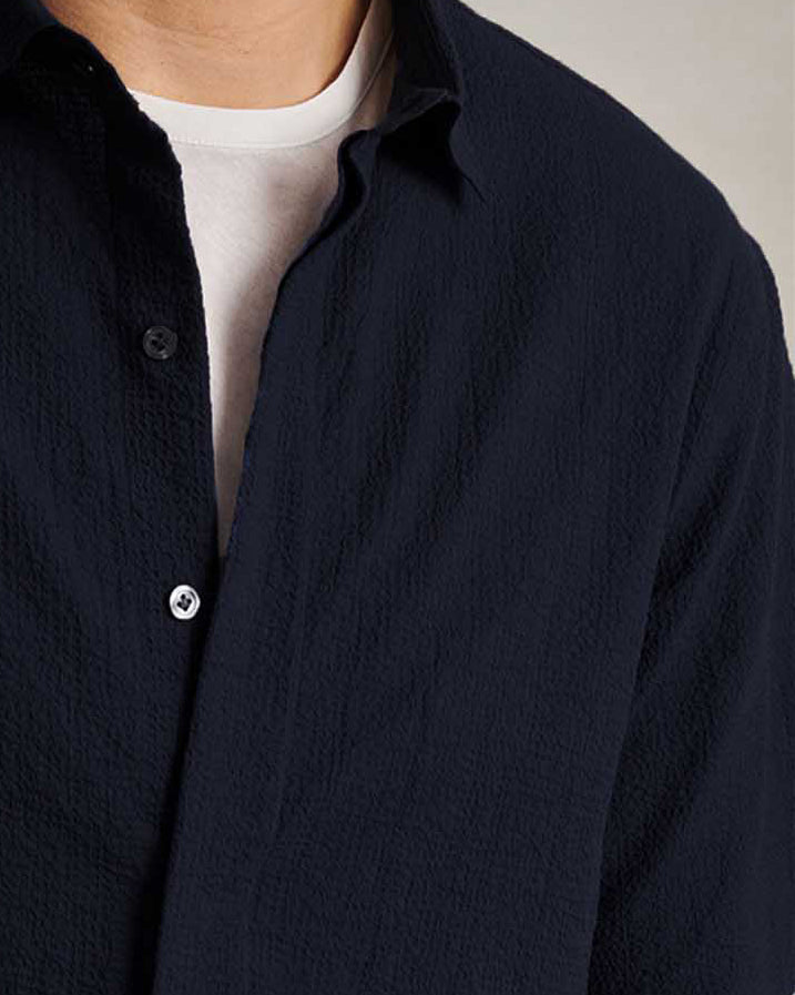 Resort Shirt I - Navy Fine Seersucker