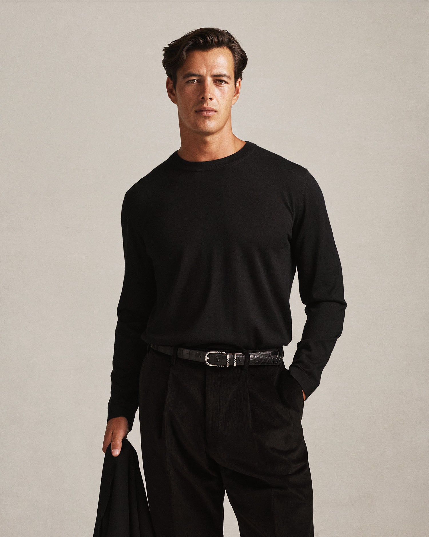 Cashmere Silk Superfine Crew Neck - Black | P Johnson