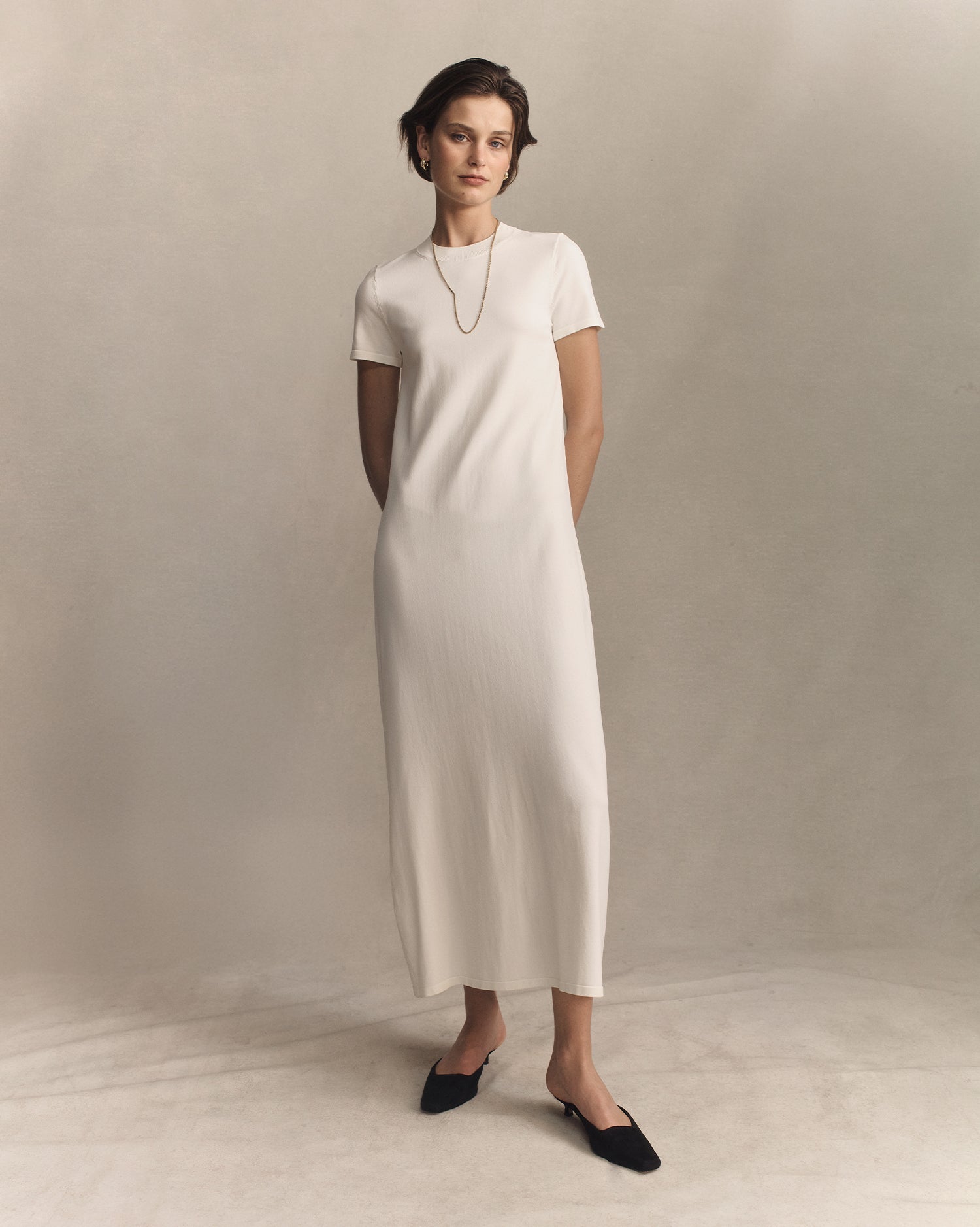 Crepe Knit Tee Dress - Off White