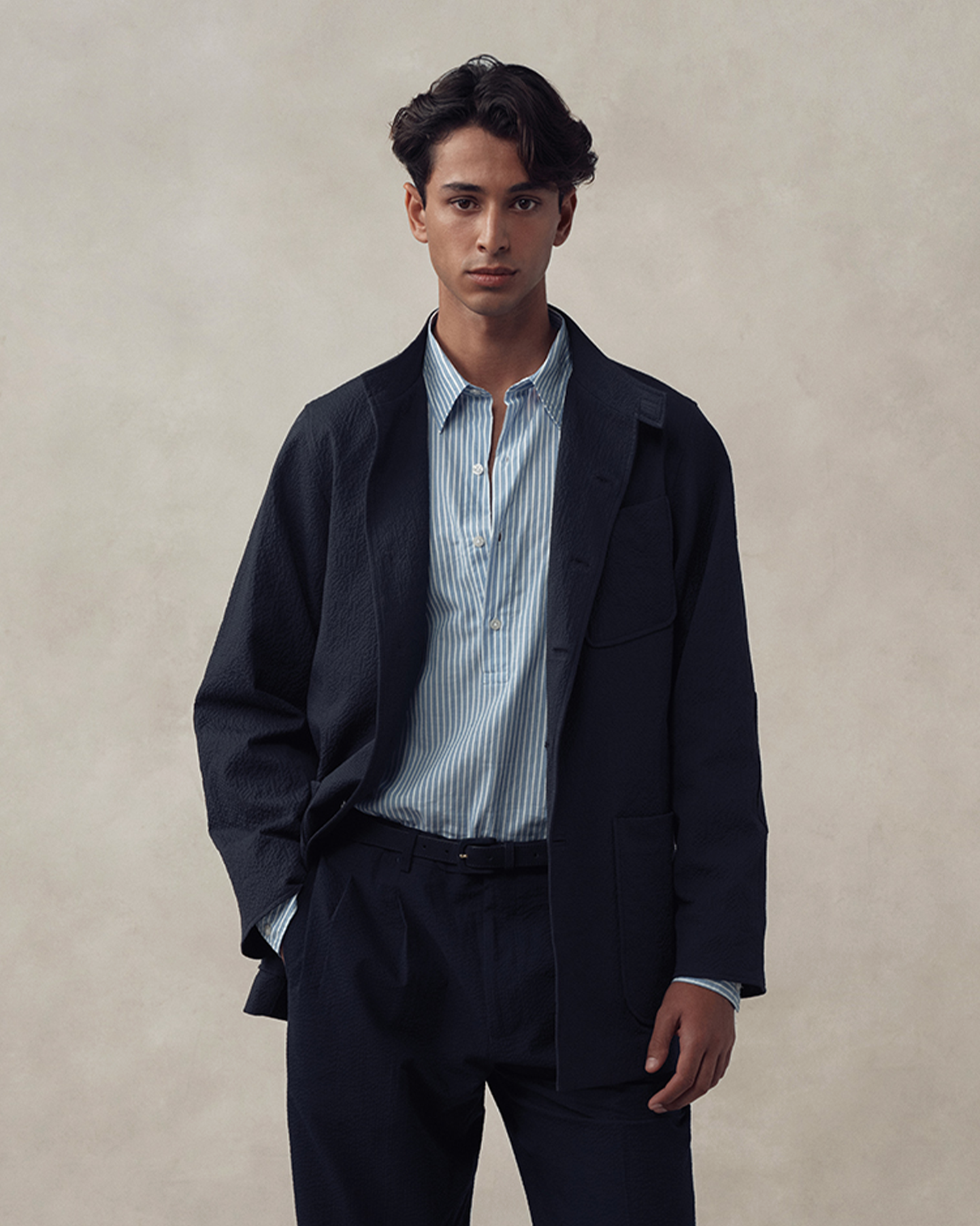 Corbu Jacket - Navy Seersucker