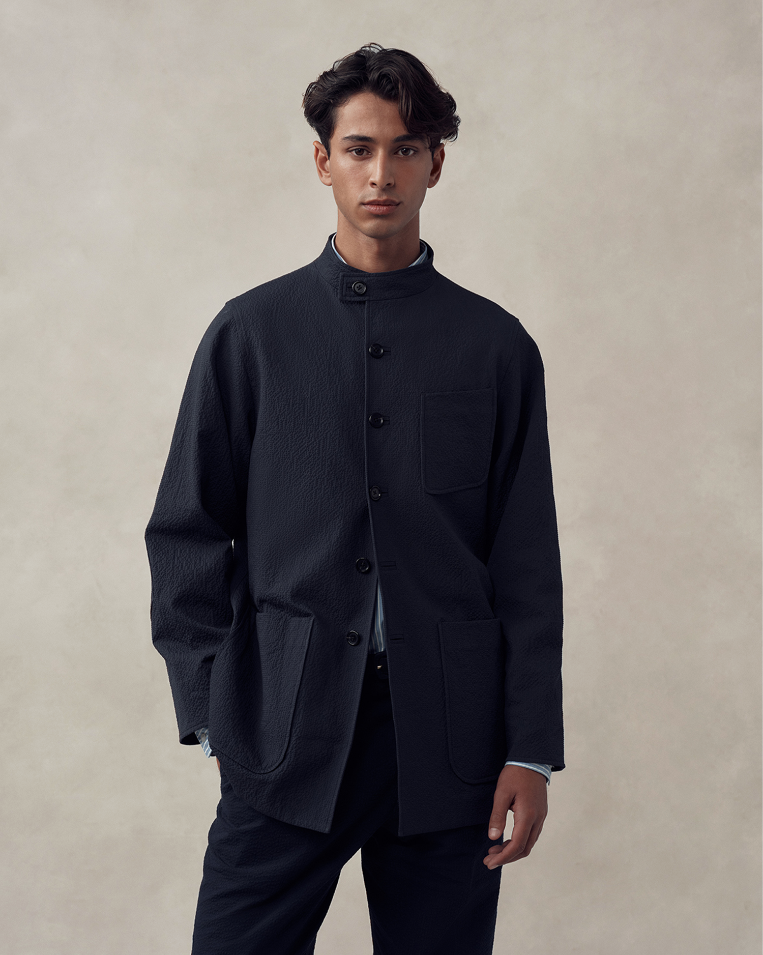 Corbu Jacket - Navy Seersucker