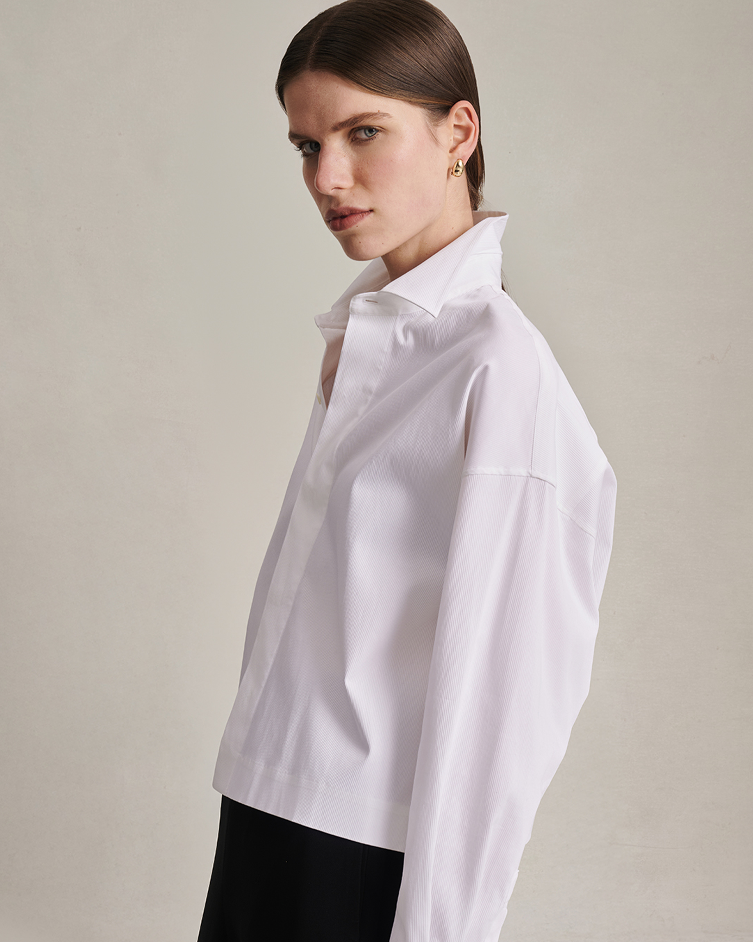 Christy Cropped Shirt - White Rib
