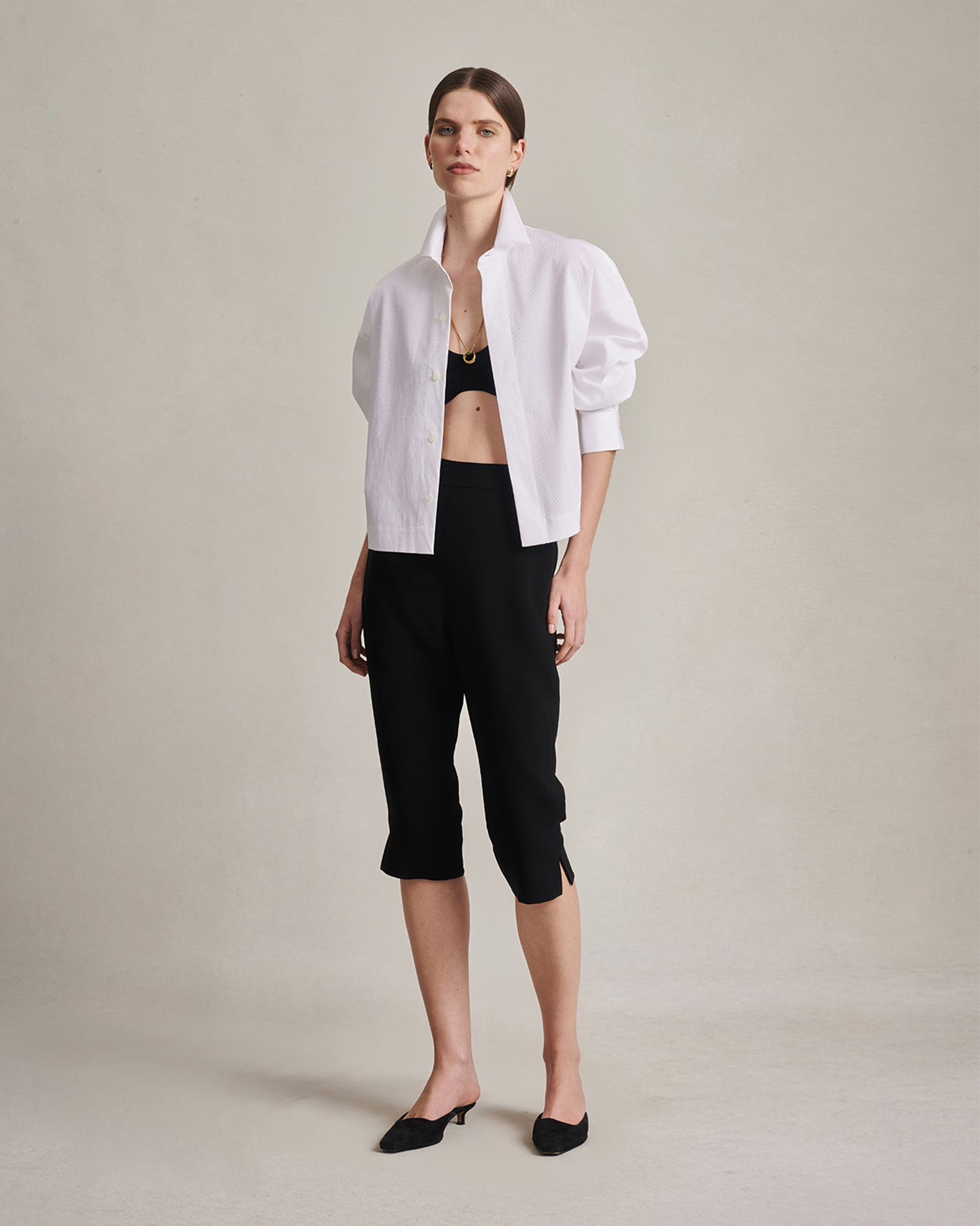 Christy Cropped Shirt - White Rib | P Johnson