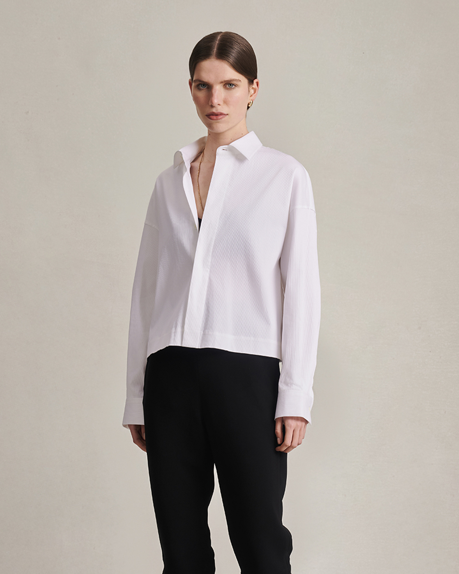 Christy Cropped Shirt - White Rib