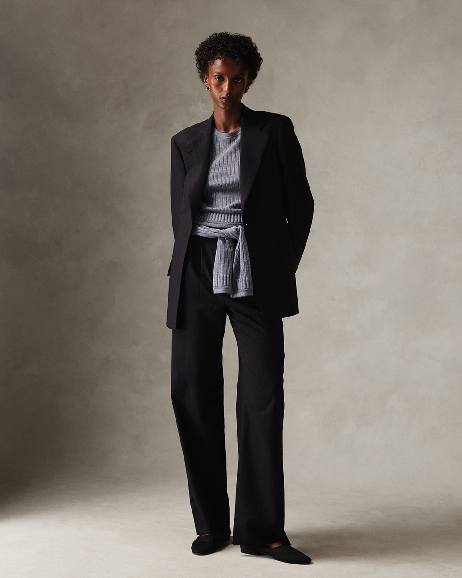 Ava Pleated Trouser - Navy Pinstripe