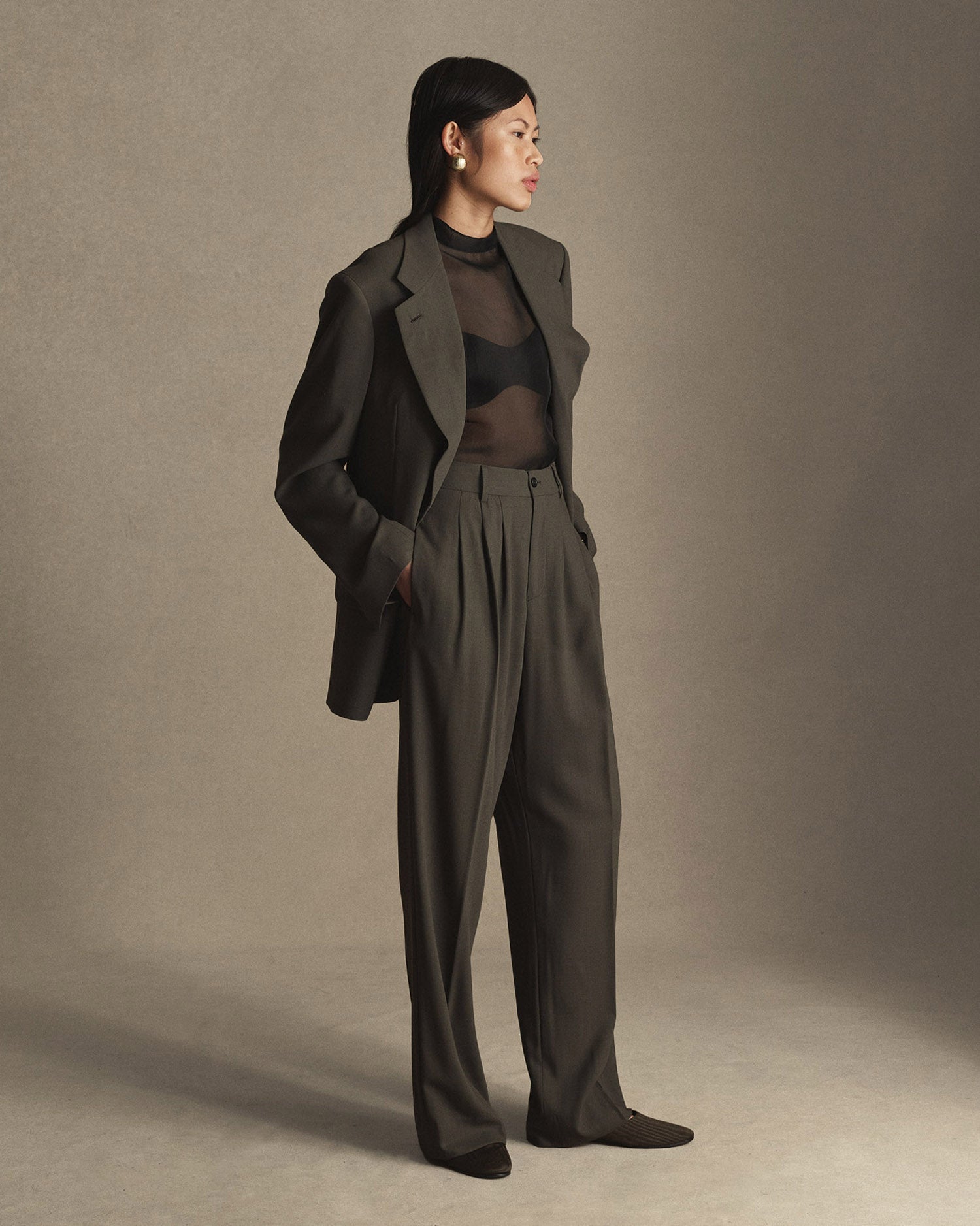 Ava Pleated Trouser - Dark Moss
