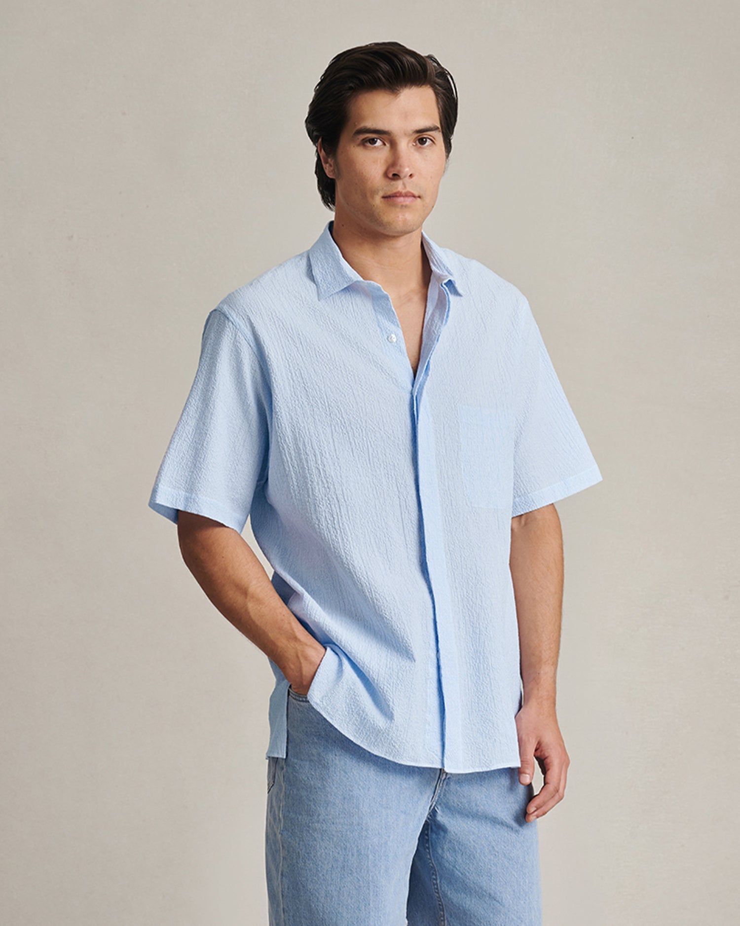 Resort Shirt I - Blue Stripe Fine Seersucker