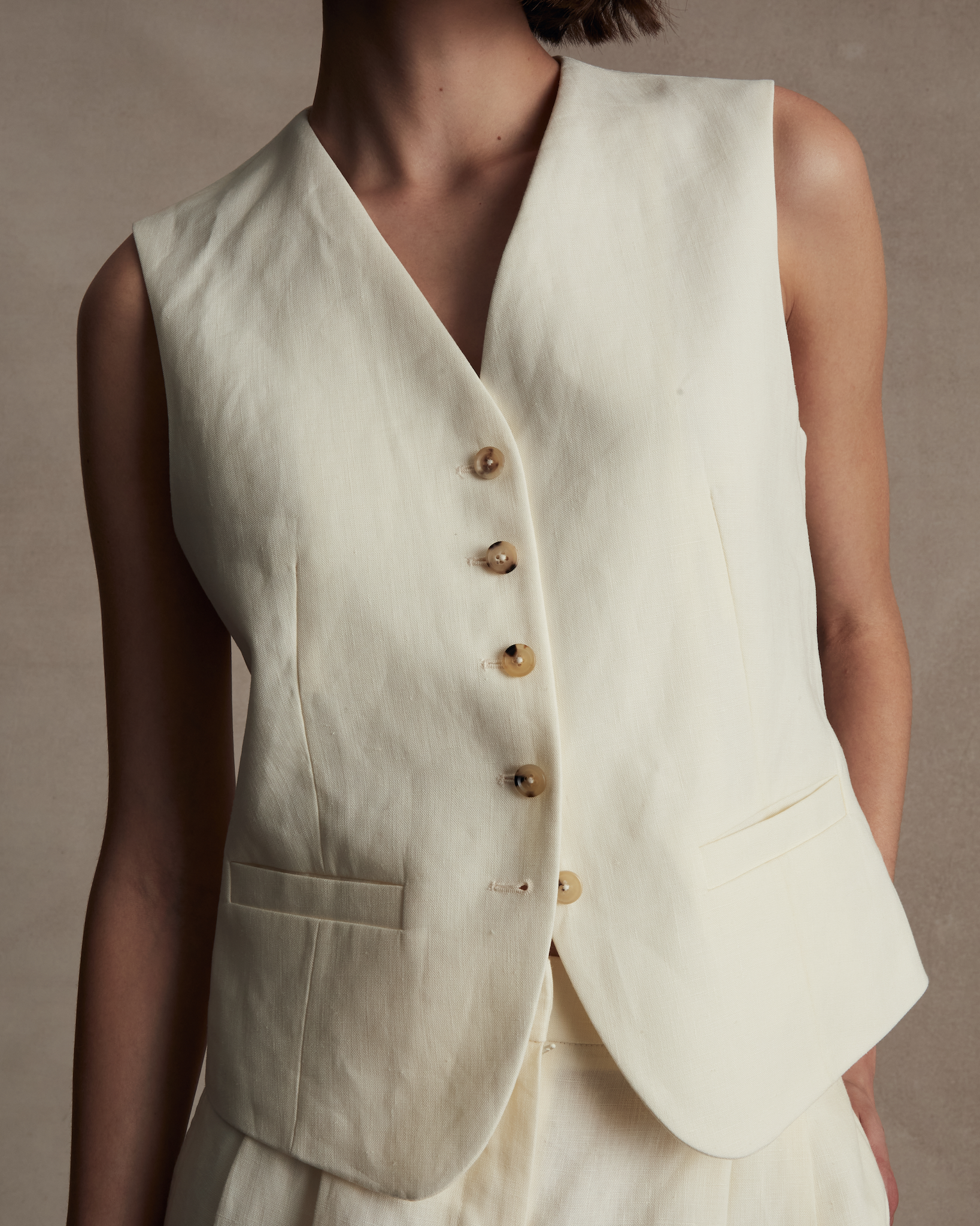 Off White Linen Waistcoat | P Johnson