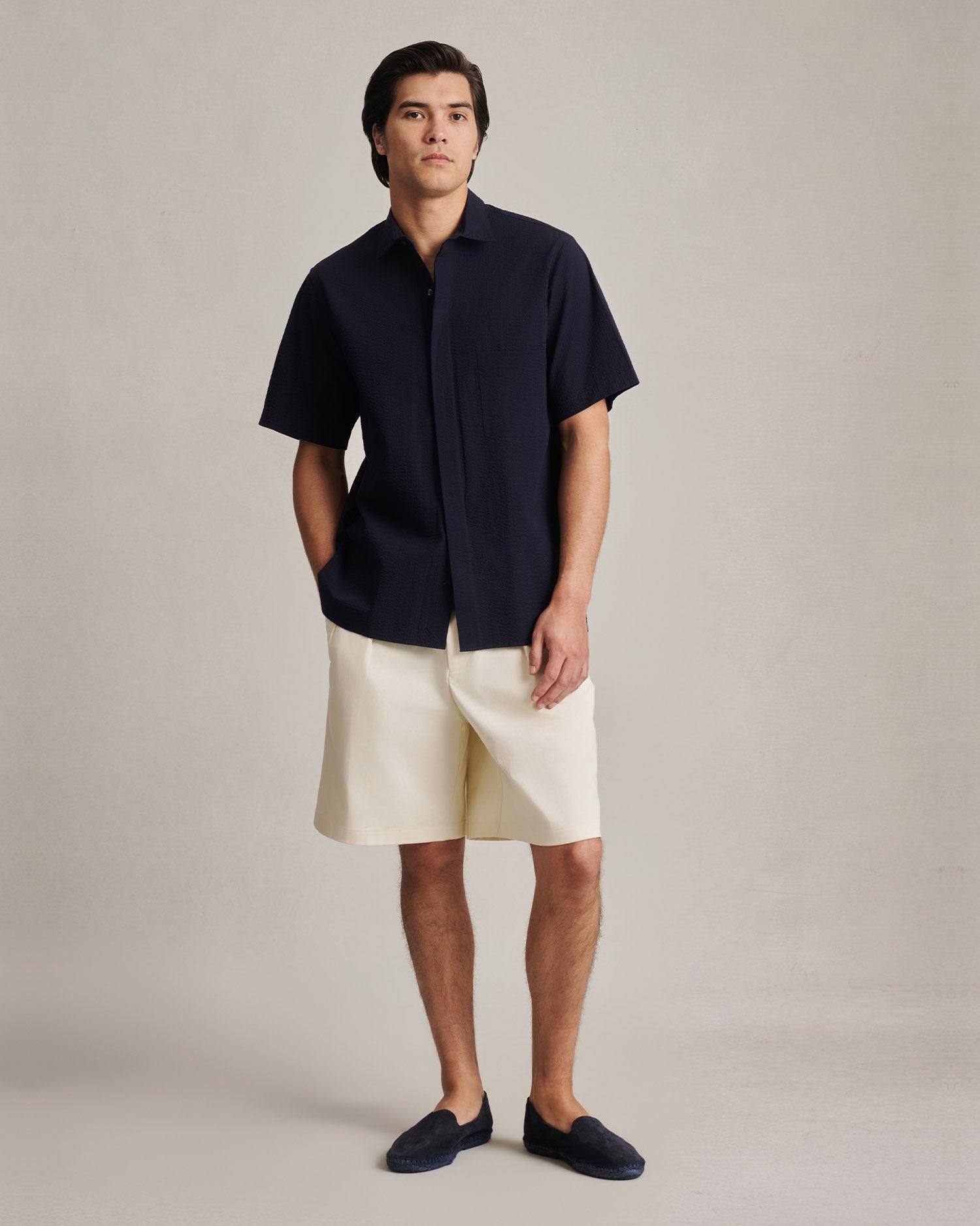 Resort Shirt I - Navy Wide Seersucker
