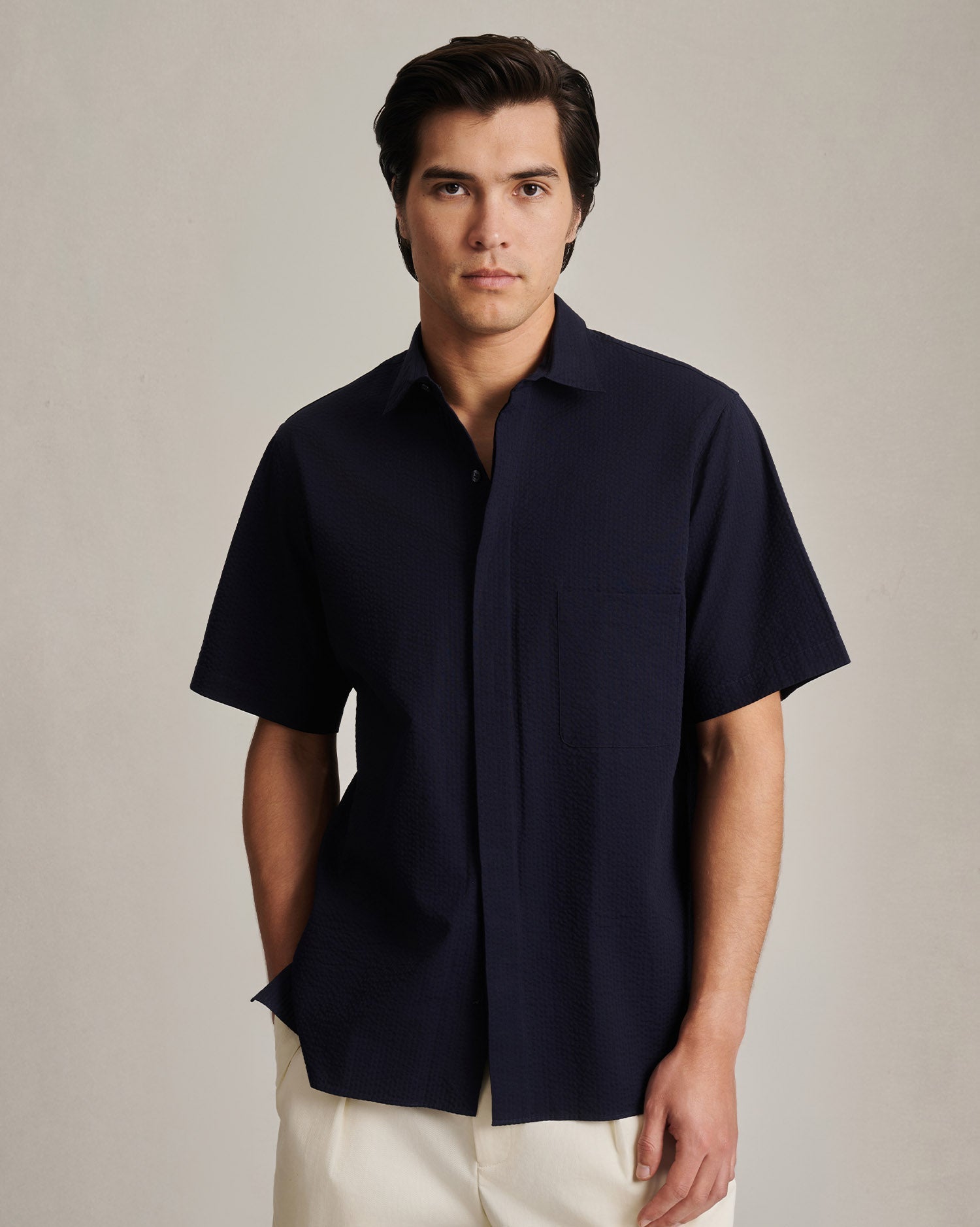 Resort Shirt I - Navy Wide Seersucker