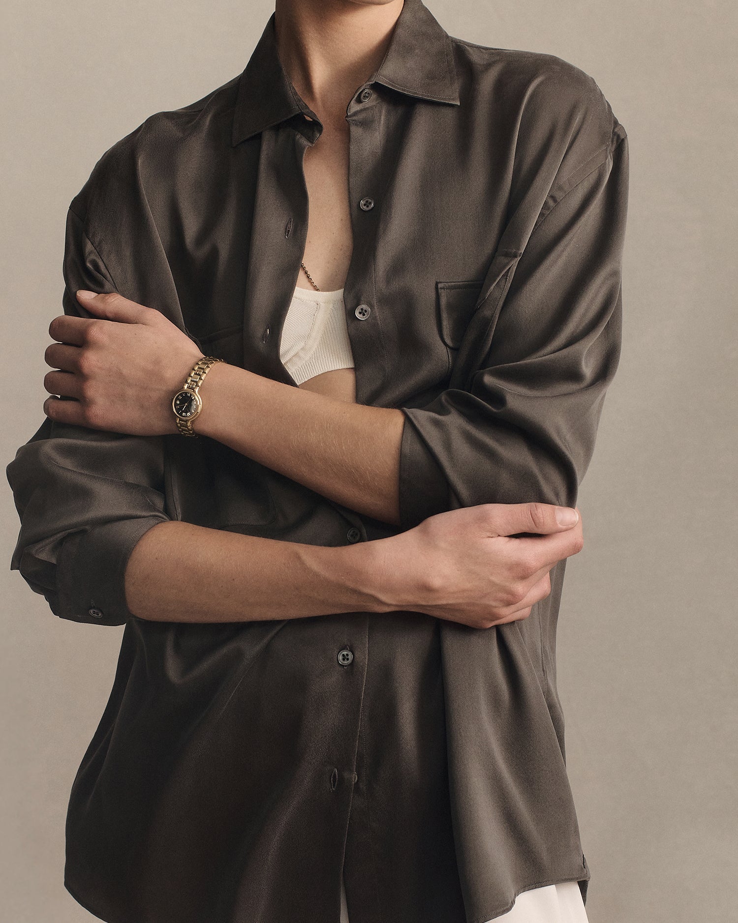 Camilla Shirt - Olive Silk | P Johnson