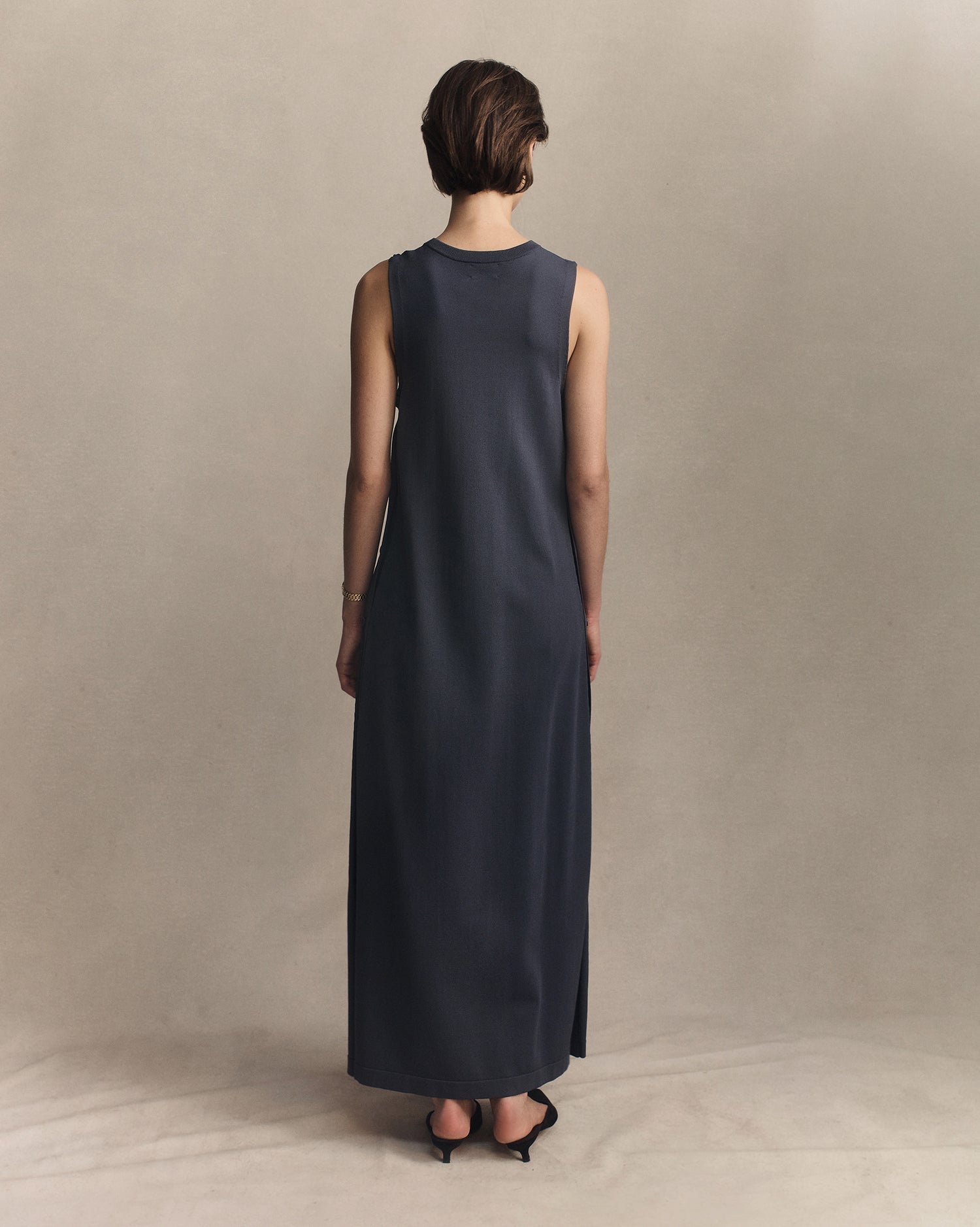Crepe Knit Button Dress -  Oily Blue | P Johnson