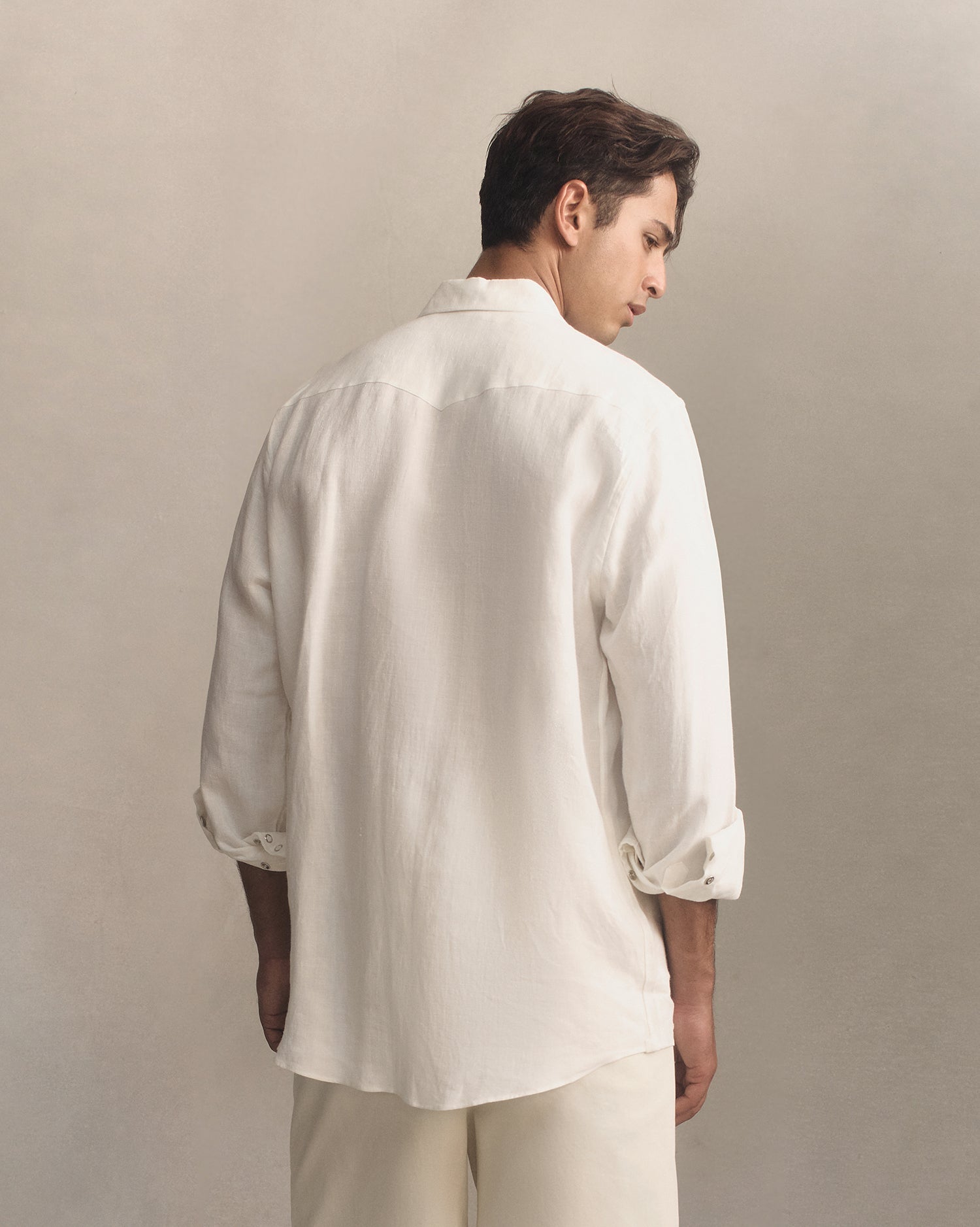 Western Shirt - White Linen Canvas