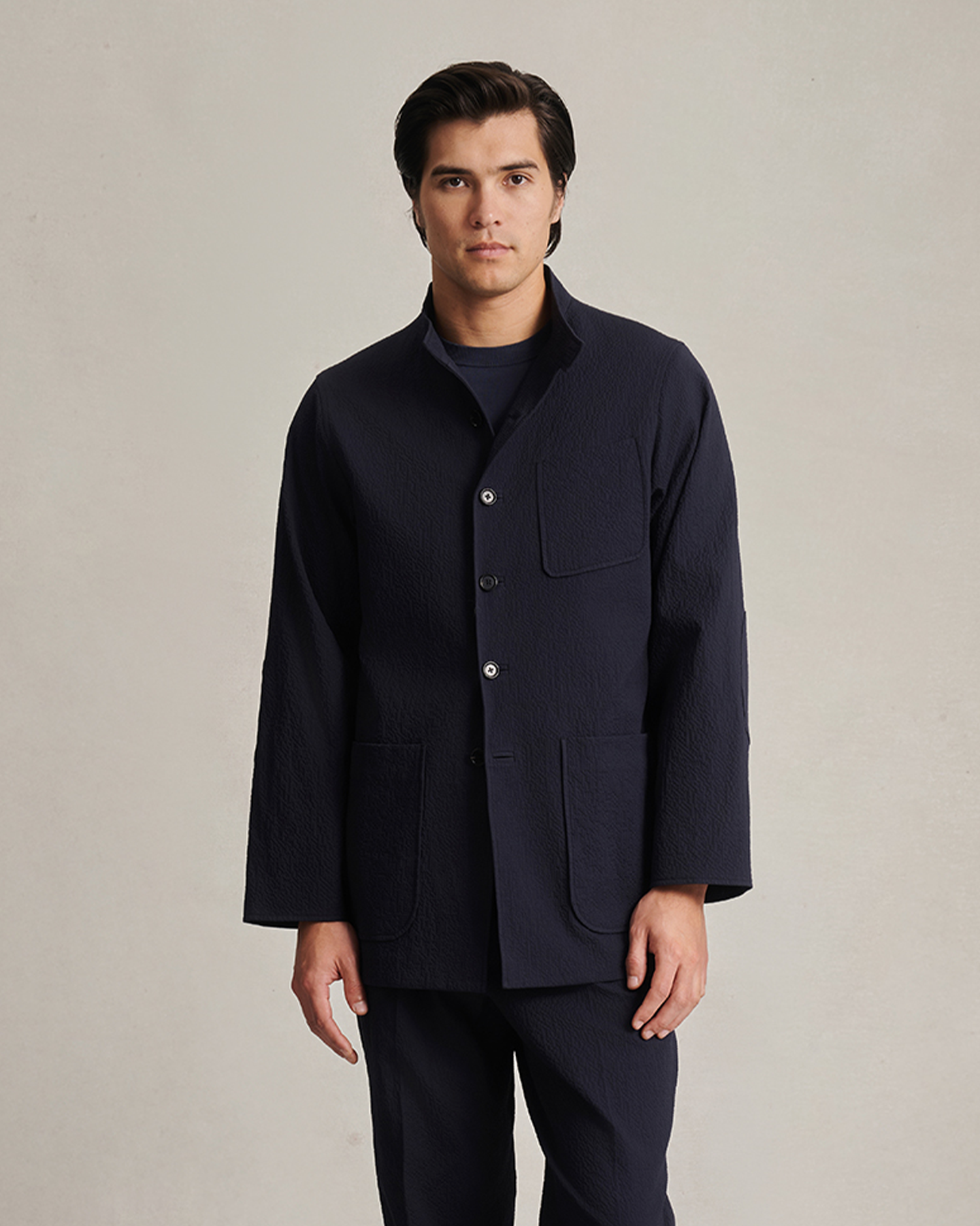 Corbu Jacket - Navy Seersucker