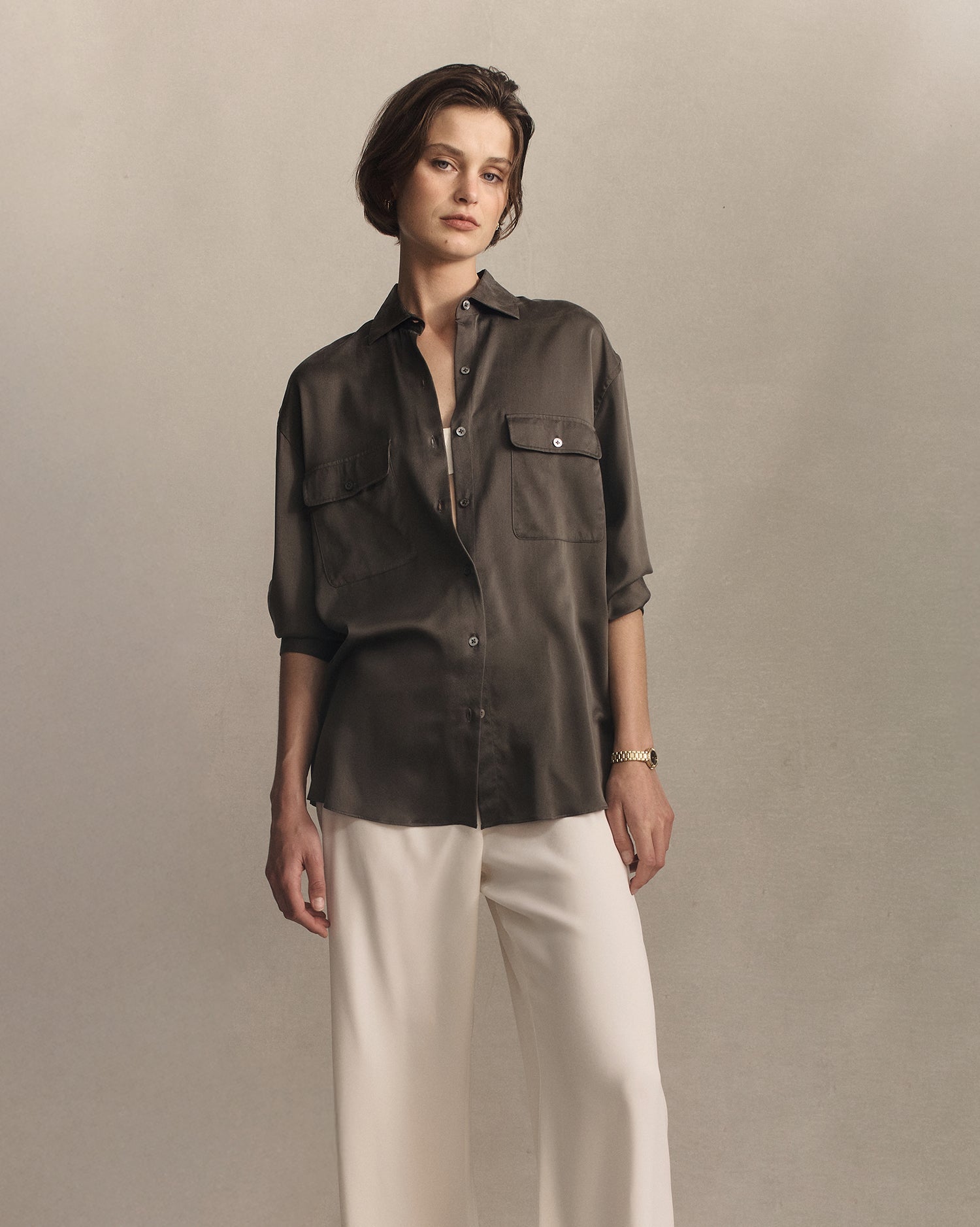 Camilla Shirt - Olive Silk | P Johnson