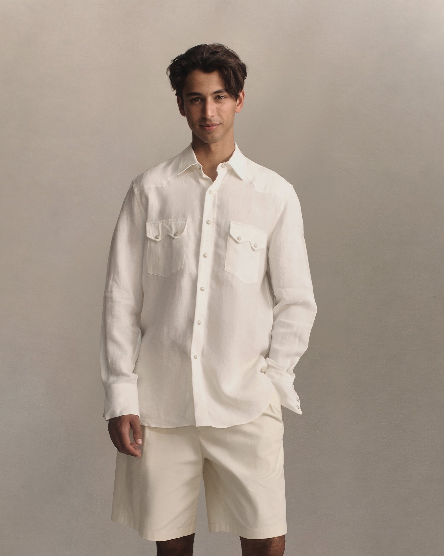 Western Shirt - White Linen Canvas