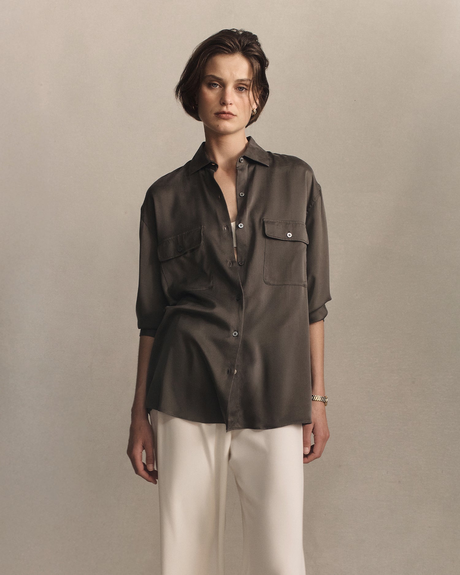 Camilla Shirt - Olive Silk | P Johnson