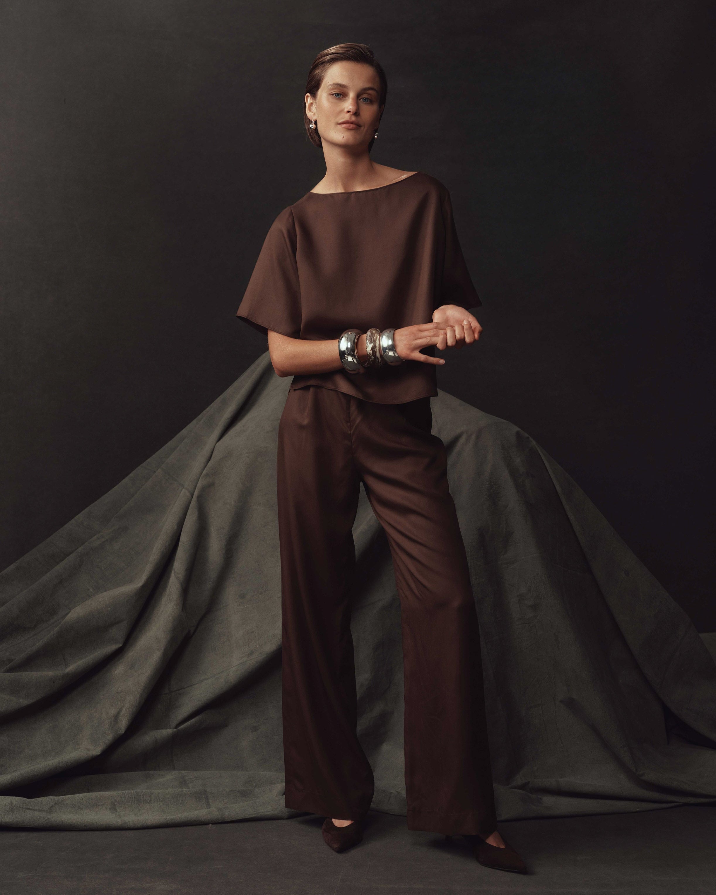 Boat Neck Top - Chocolate Dupioni