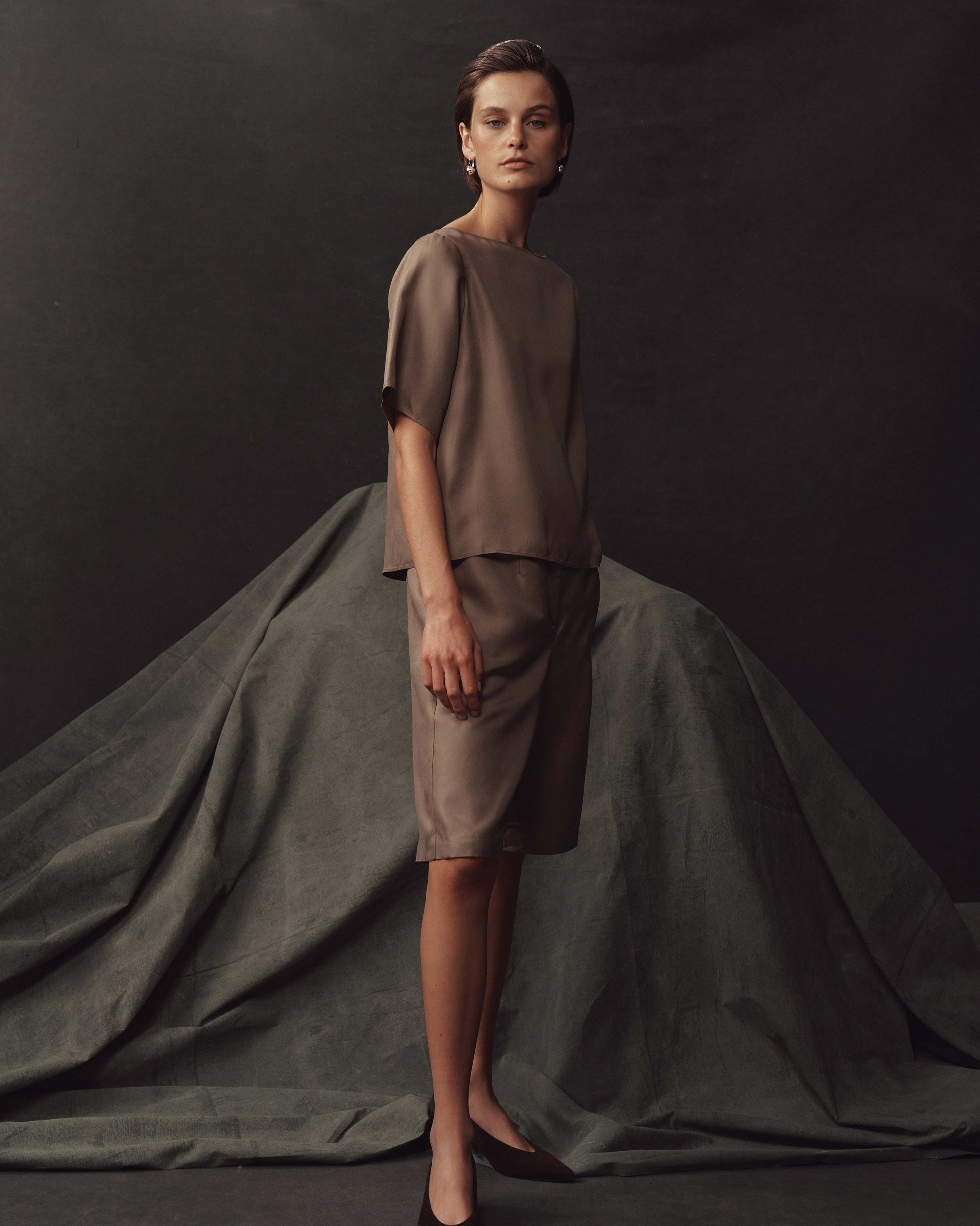 Boat Neck Top - Taupe Dupioni