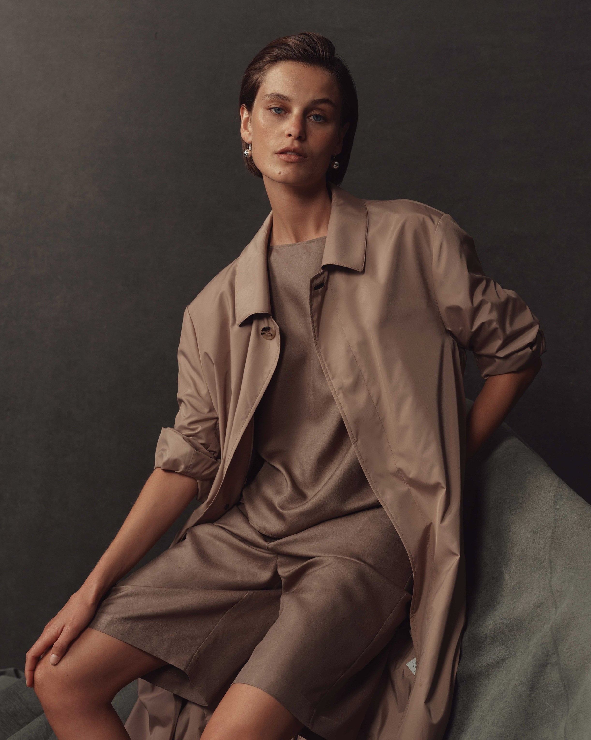 Boat Neck Top - Taupe Dupioni
