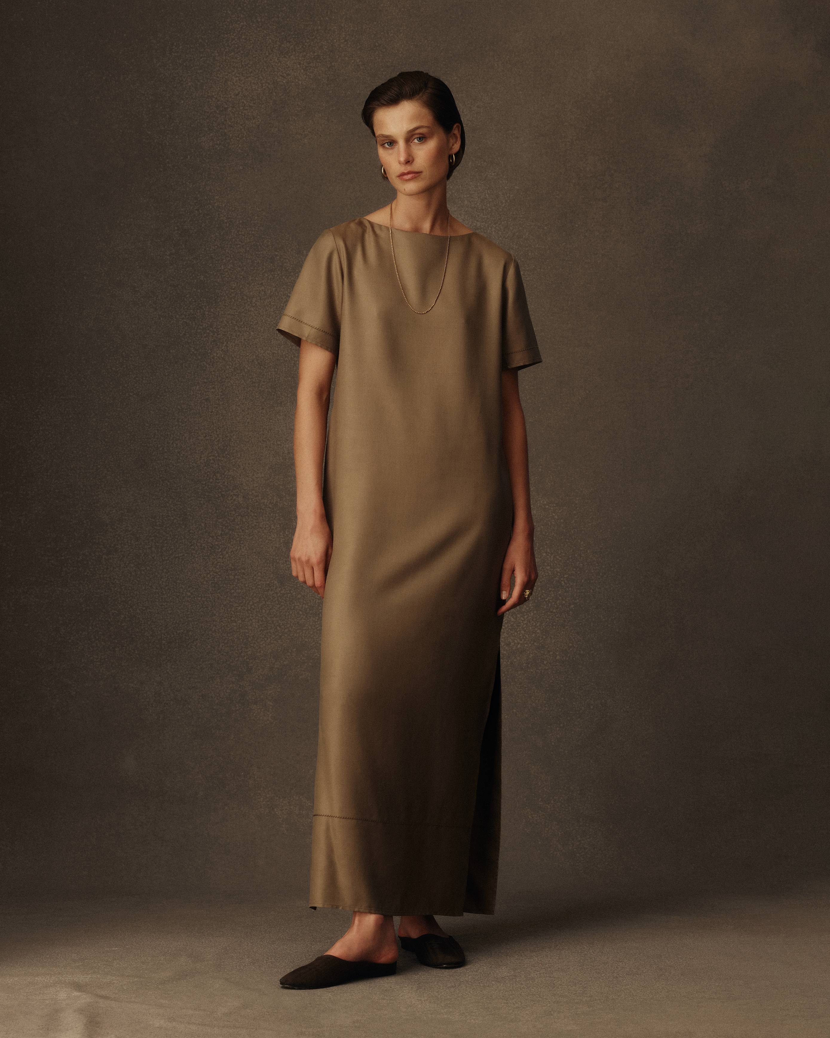 Audrey Dress  - Taupe Dupioni
