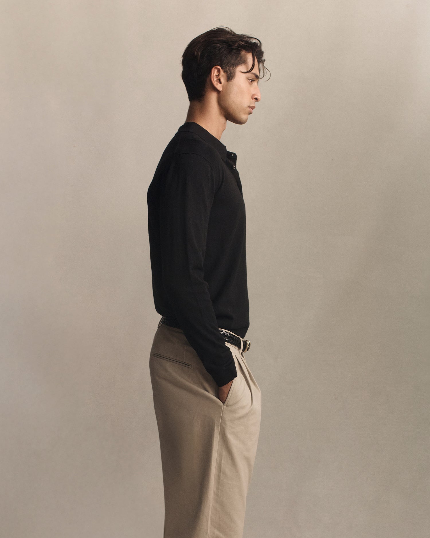 Ice Cotton Long Sleeve Polo - Black