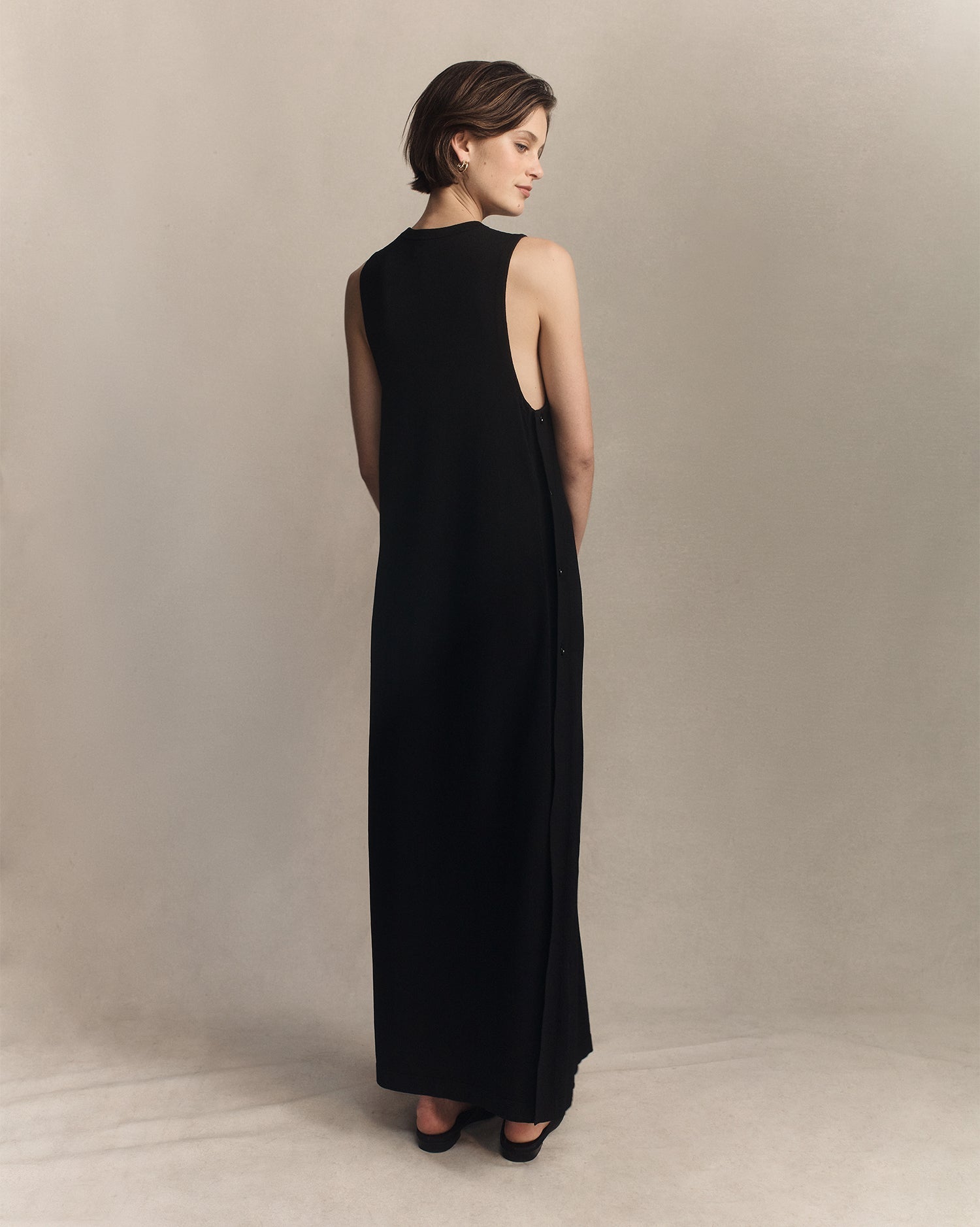 Crepe Knit Button Dress - Black | P Johnson