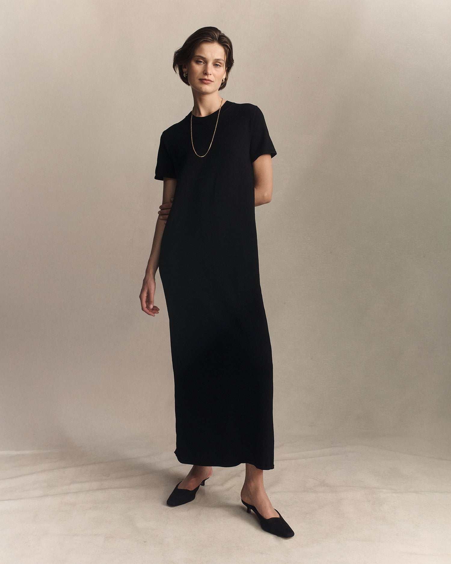 Crepe Knit Tee Dress - Black