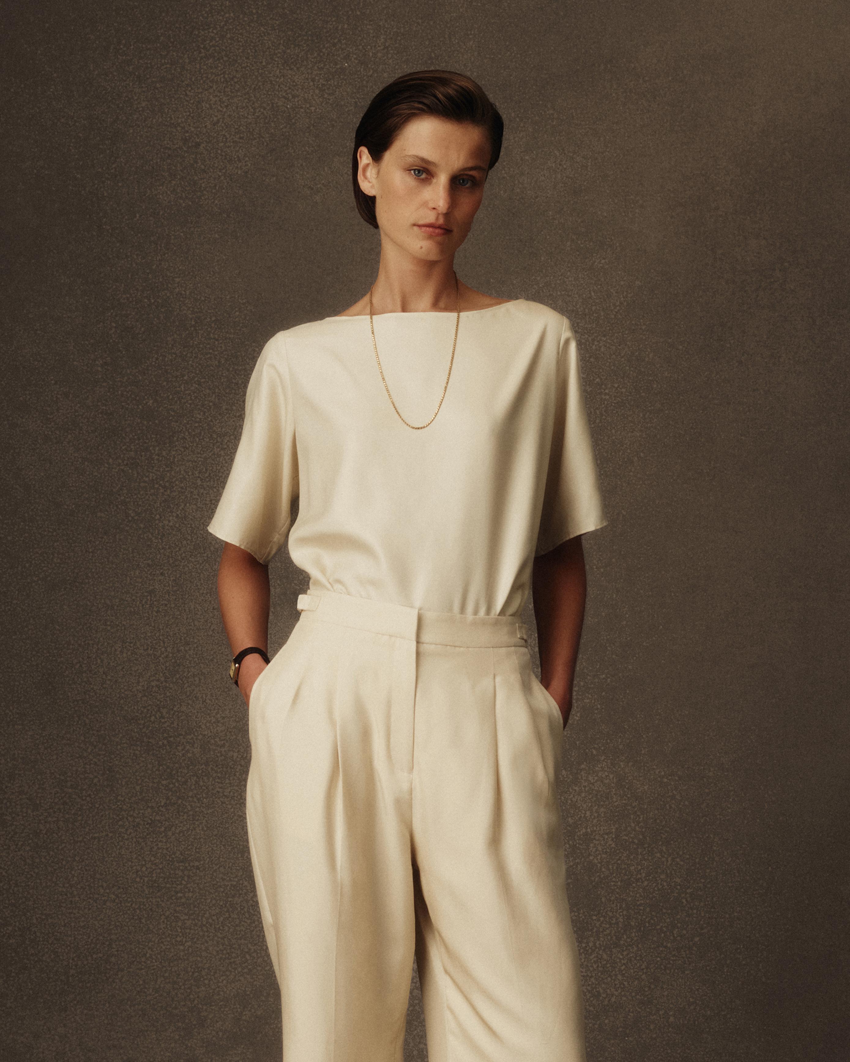 Boat Neck Top - Beige Dupioni